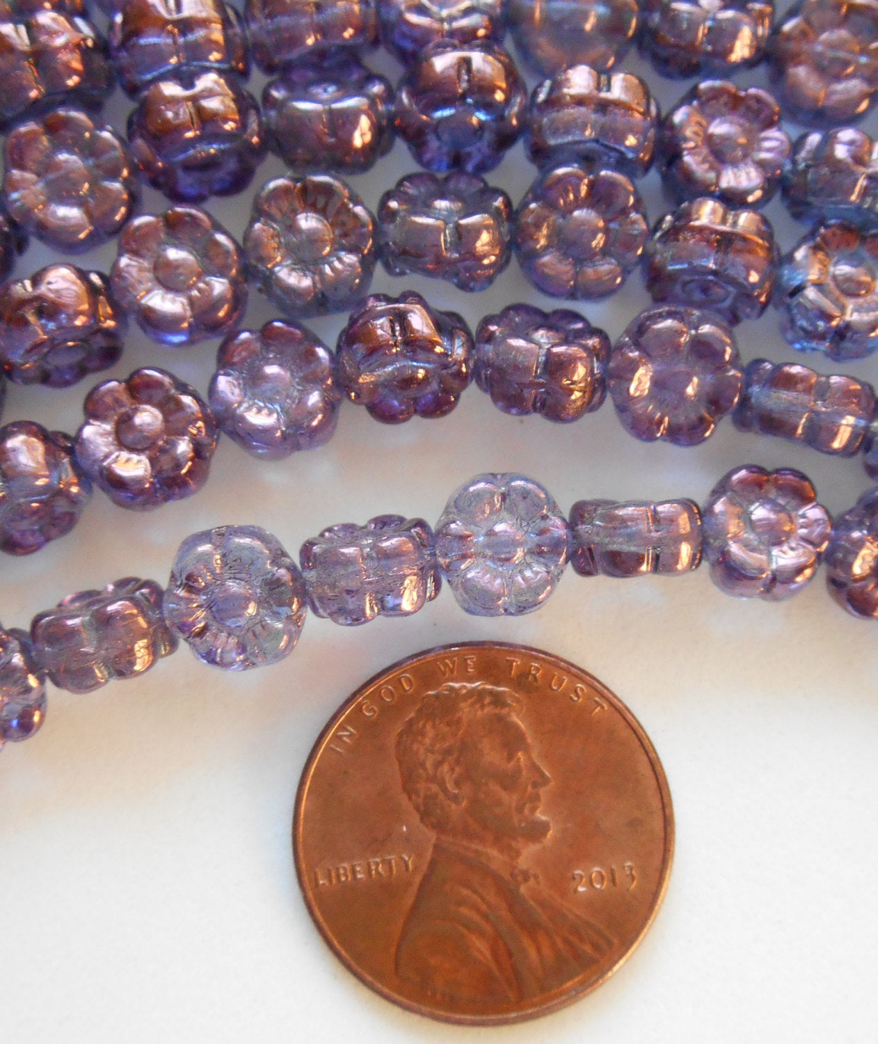 25 6mm Lumi Amethyst Czech glass flower beads, pressed glass purple flower beads, C8401 - Glorious Glass Beads