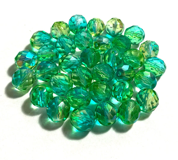 Twenty Czech glass fire polished faceted round beads - 10mm green AB color mix beads C0451