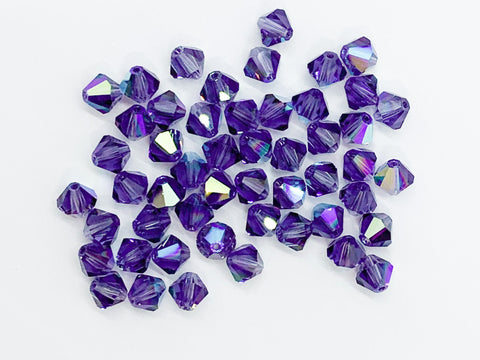 Lot of 24 6mm purple tanzanite AB Czech Preciosa Crystal bicone beads - faceted glass bicones C0441