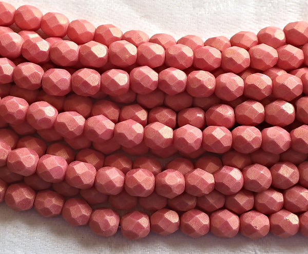 25 6mm Pacifica Watermelon opaque pink Czech glass beads, firepolished, faceted round beads, C5725