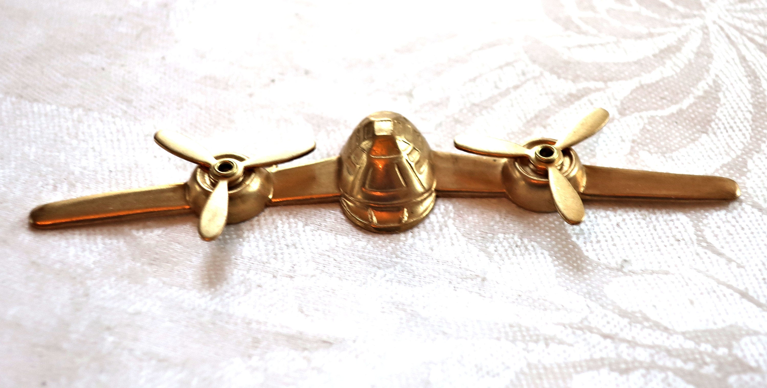 1 large aeroplane, airplane, raw brass stamping, stylized 1950s retro plane, ornament, pendant, component 3.75" x .75" mm, USA made 61101 - Glorious Glass Beads
