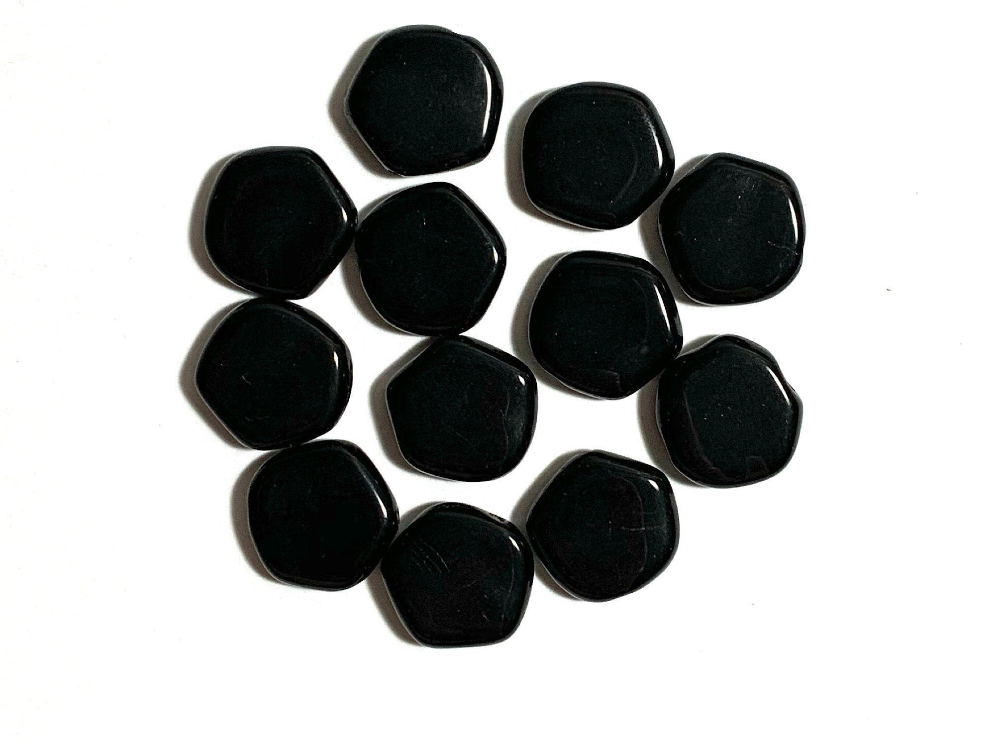 Ten 15mm Czech glass asymmetrical coin or disc beads - jet black beads - C0083