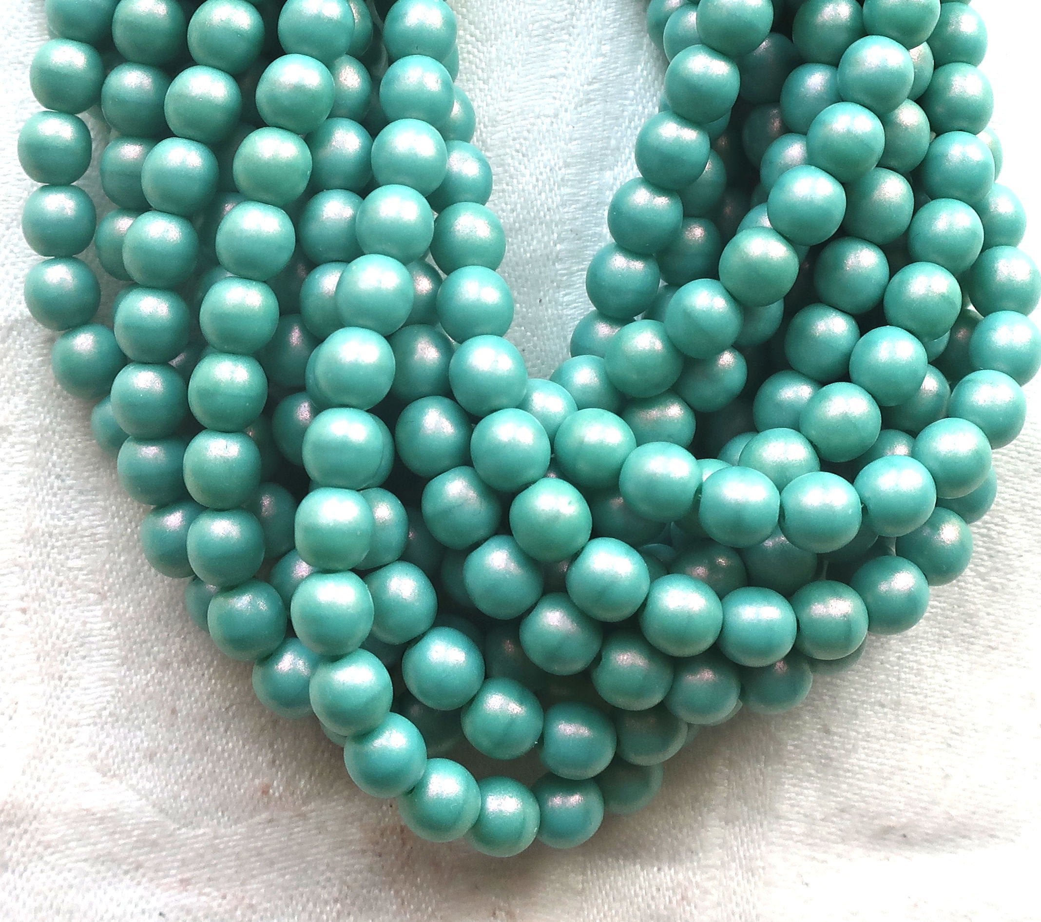 Lot of 50 6mm Czech glass beads, Opaque Cosmic Twinkle Turquoise blue luster smooth round druk beads 22150 - Glorious Glass Beads