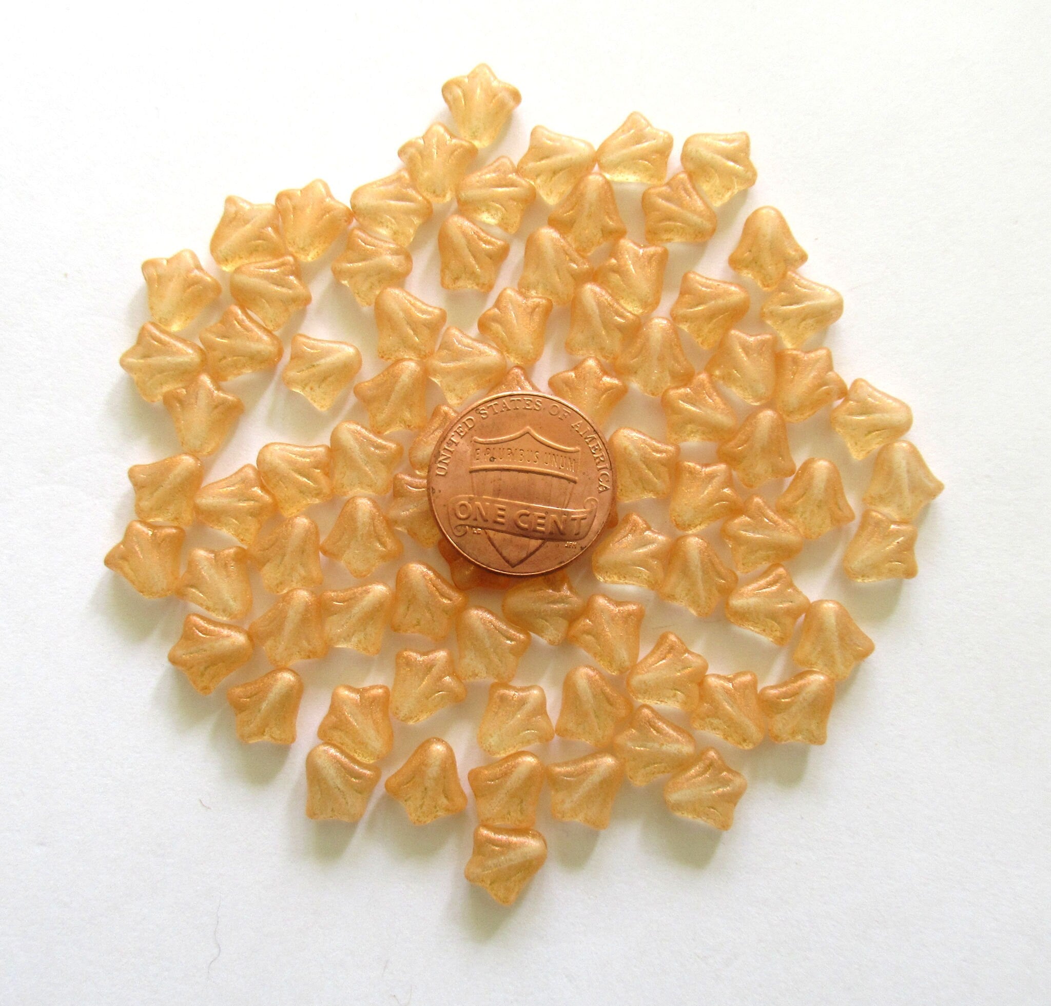 Lot of 25 9mm Czech glass flower beads - peach - light orange luster pressed glass lily flower beads C0085