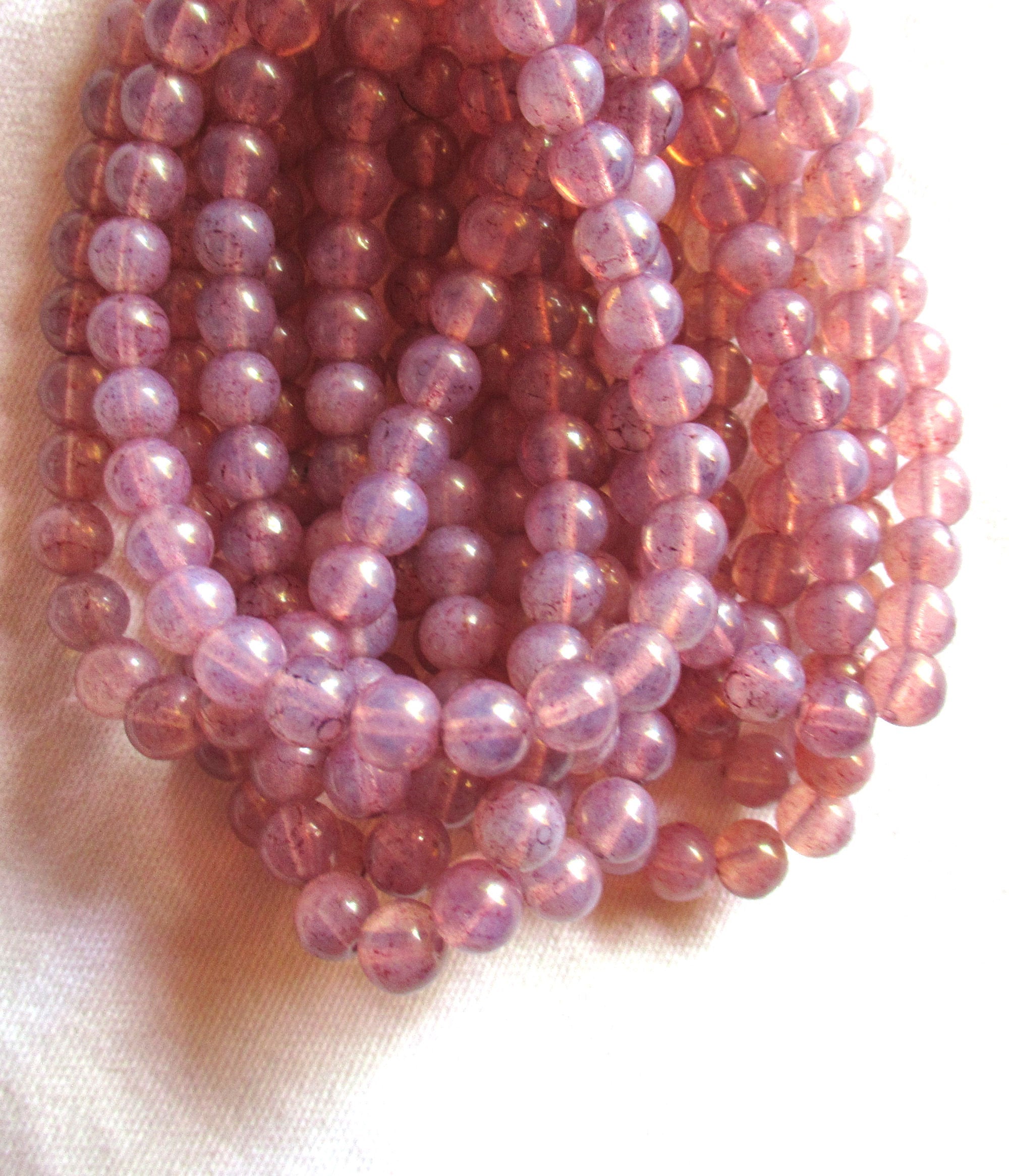 lot of 30 6mm Czech glass beads - milky pink dusty rose druks - smooth round druk beads