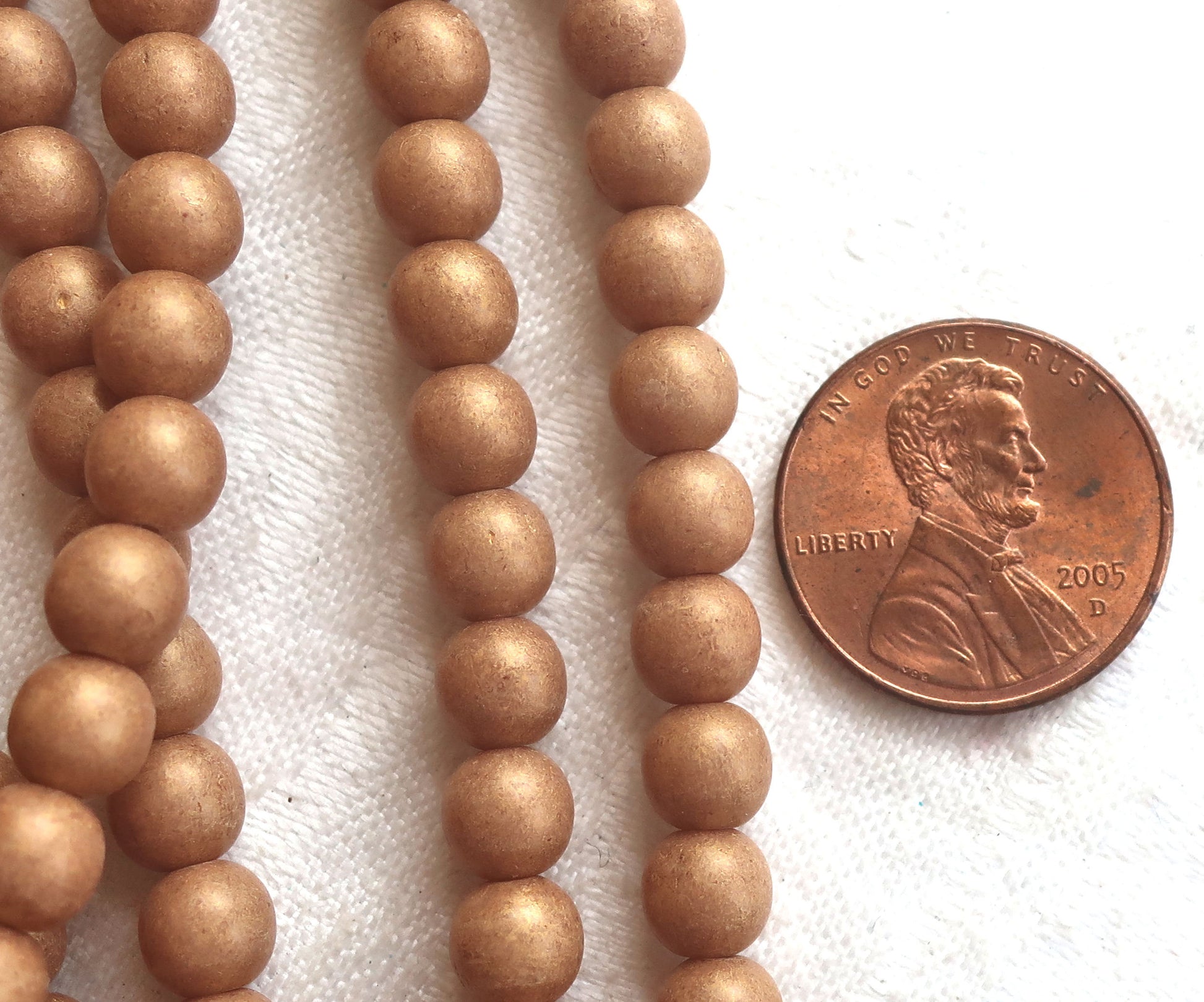 Lot of 50 6mm Czech glass druks, opaque beige, light brown, Pacifica Macadamia smooth round druk beads 03150 - Glorious Glass Beads