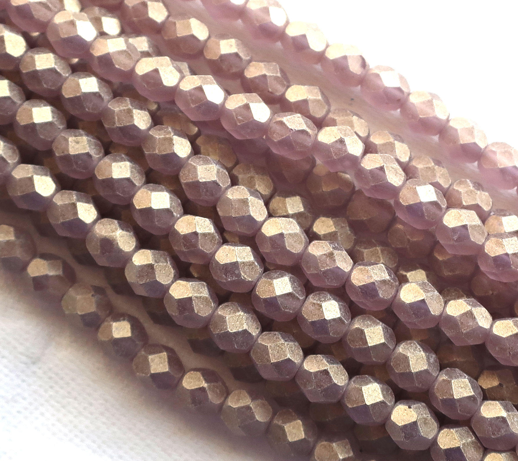 Lot of 25 6mm Sueded Gold Amethyst, Purple faceted round firepolished Czech glass beads with a frosted gold finish C2525 - Glorious Glass Beads