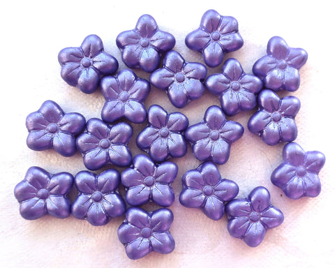 Lot of ten14 X 12mm opaque, matte, purple. blue violet. perrywinkle Czech glass asymmetrical flower beads pressed glass flowers, 44101