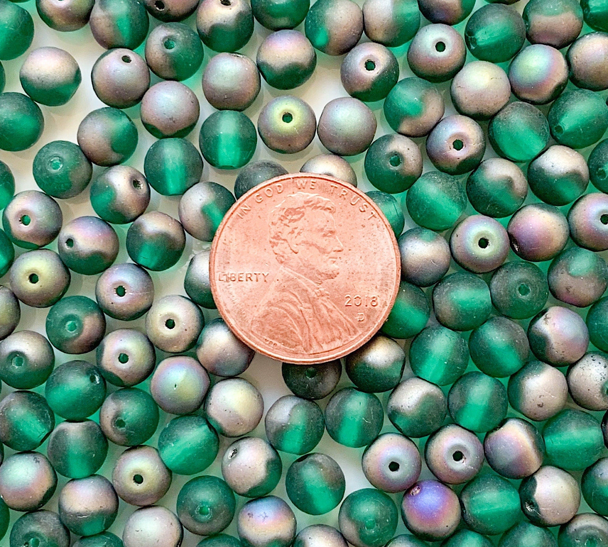 Lot of 50 6mm Czech glass druks, matte teal green viridian smooth round druk beads C0092