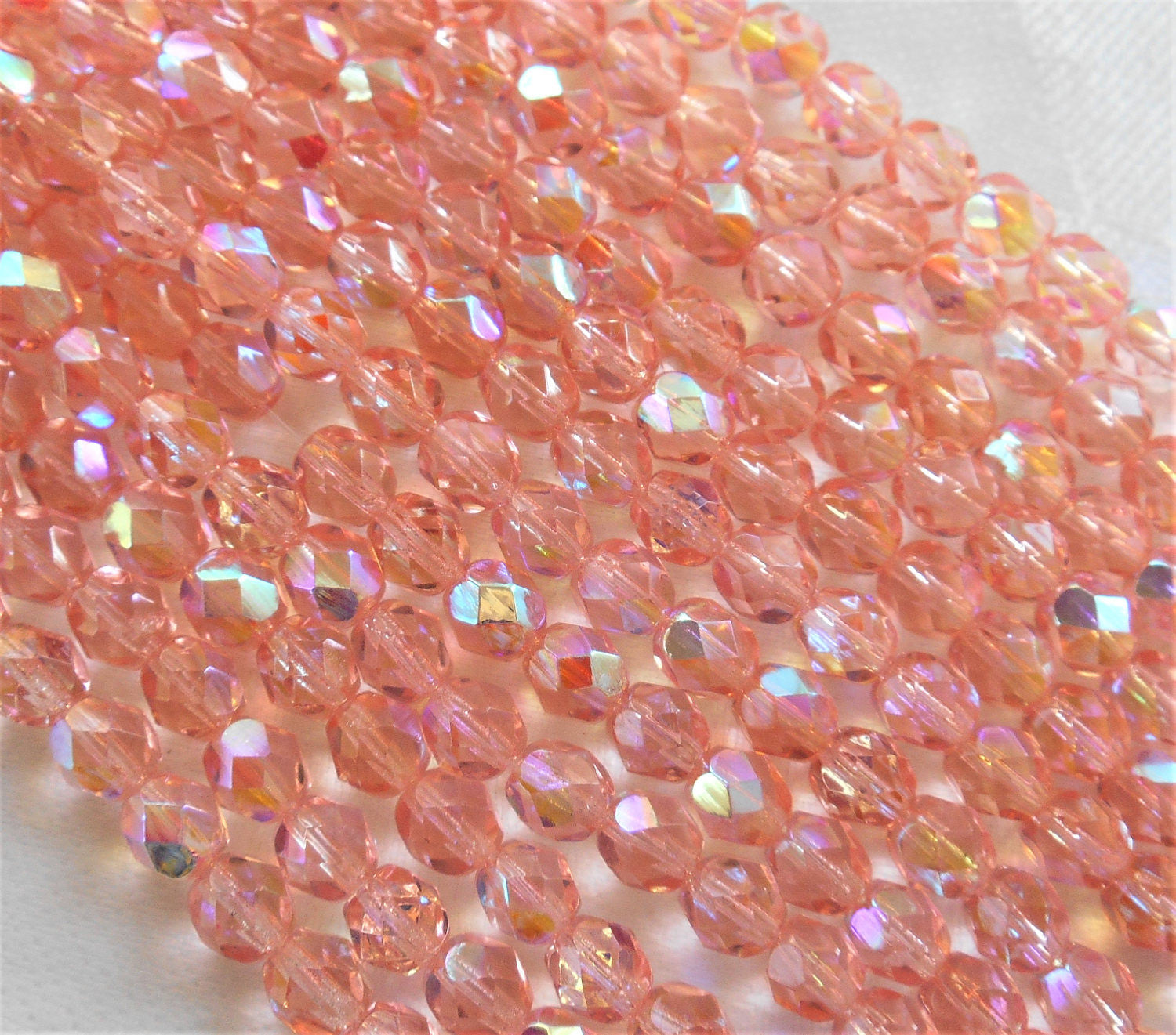 Lot of 25 6mm Rosaline Pink AB beads, faceted round firepolished Czech glass beads 3625 - Glorious Glass Beads