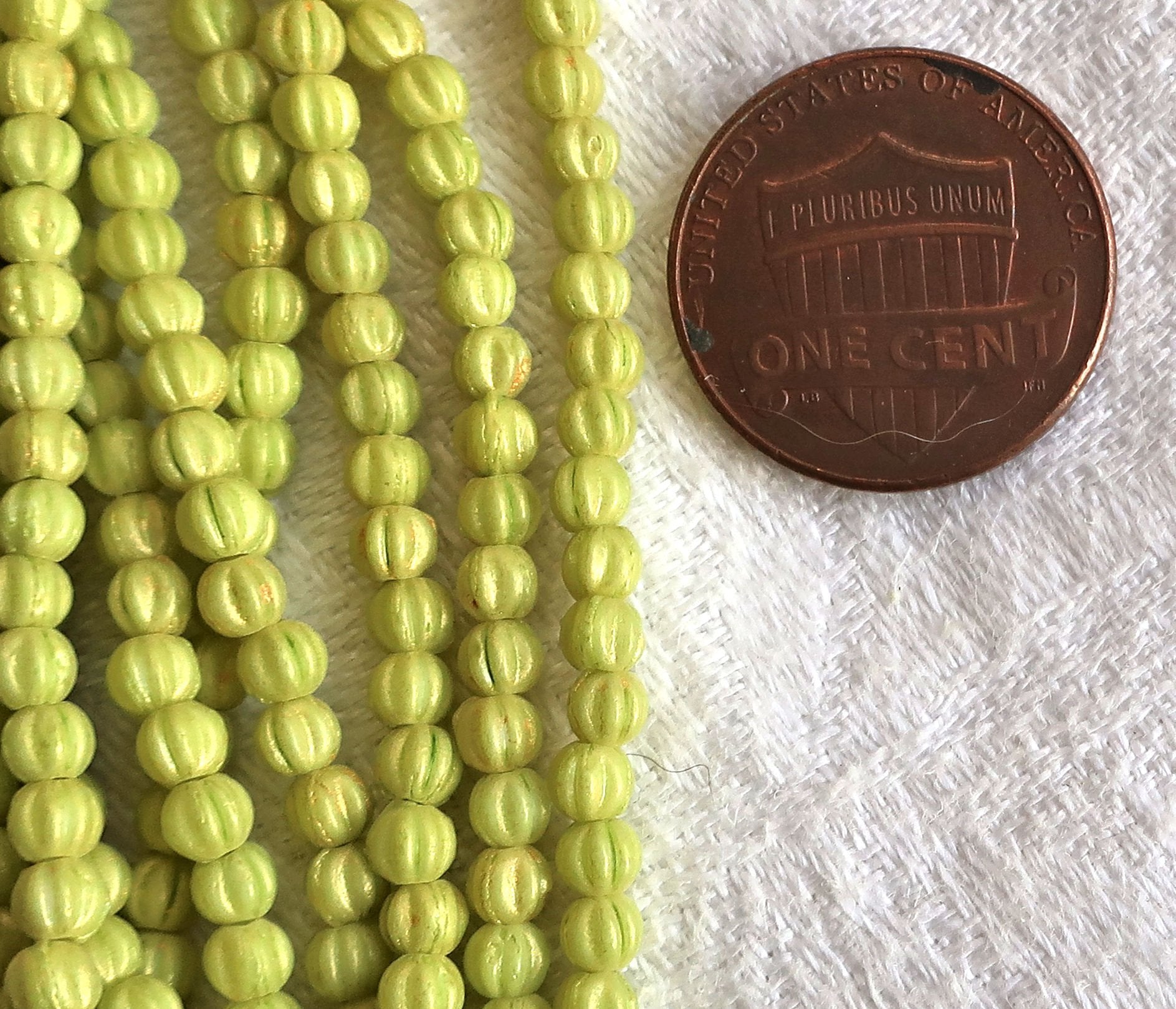Lot of 100 3mm Czech glass melon beads - Pacifica Honeydew bright chartreuse green pressed glass beads C05150 - Glorious Glass Beads