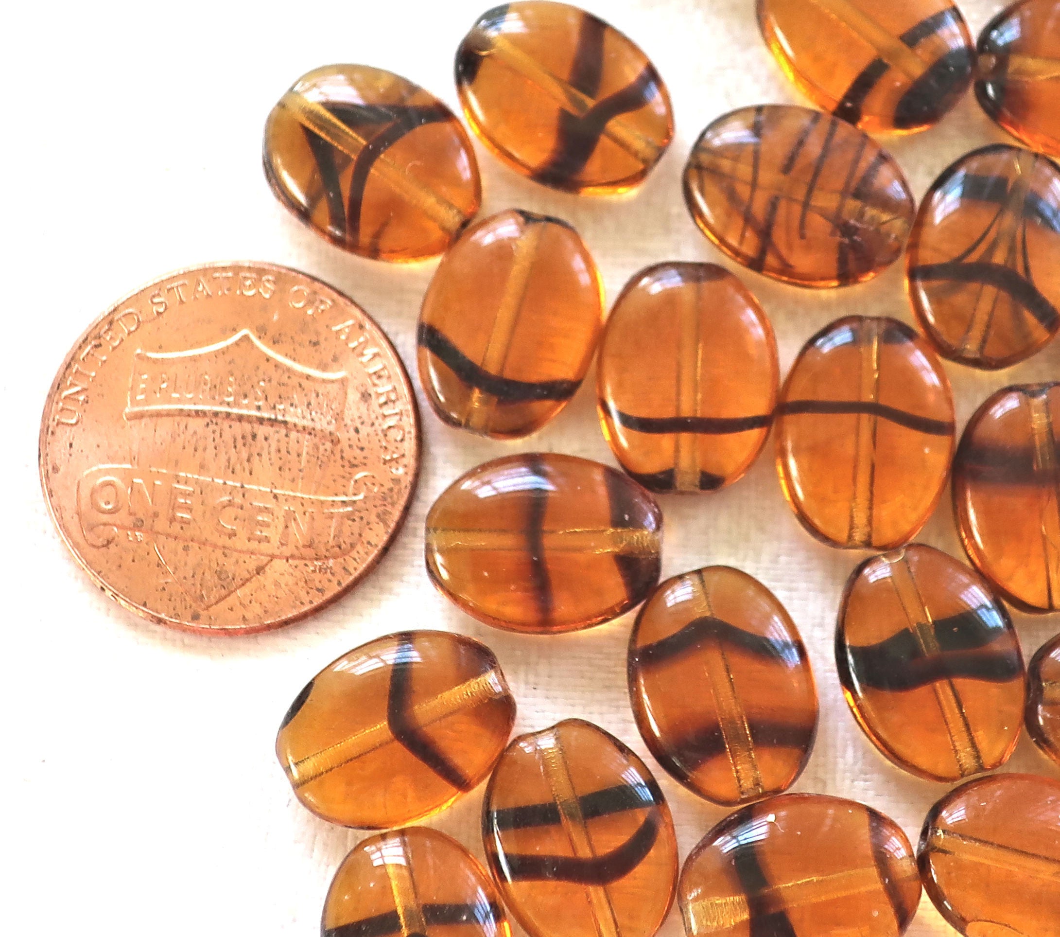 25 tortoiseshell Brown flat oval Czech Glass beads, 12mm x 9mm pressed glass beads C5425 - Glorious Glass Beads