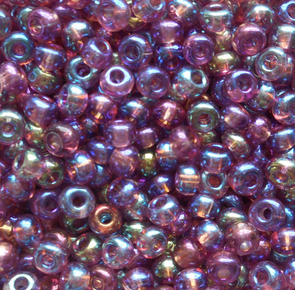 24 grams Light Amethyst AB, Purple Czech 6/0 glass seed beads, size 6 Preciosa Rocaille 4mm spacer beads, large, big hole C0048