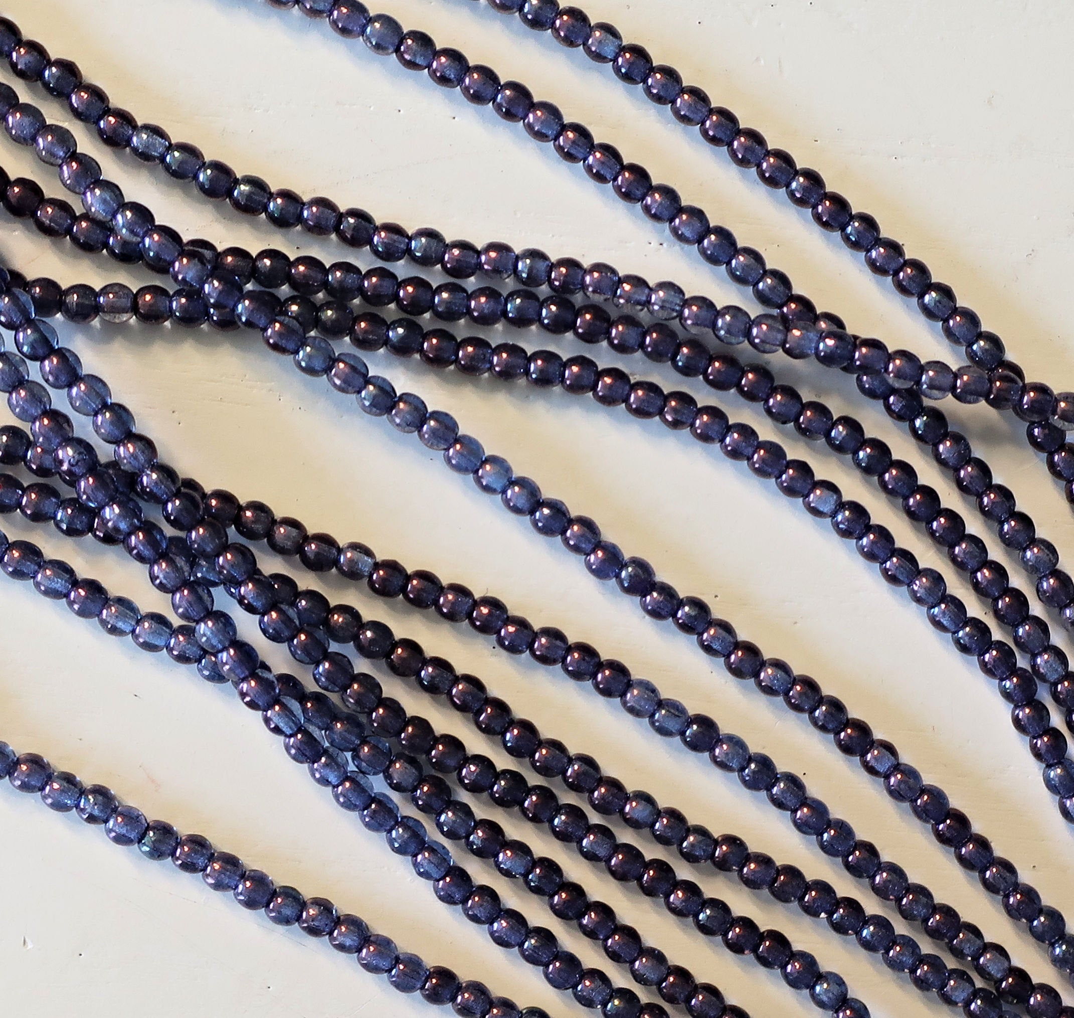 Lot of 100 3mm Amethyst Luster Czech glass druk beads, transparent purple luster smooth round druks, C9641 - Glorious Glass Beads