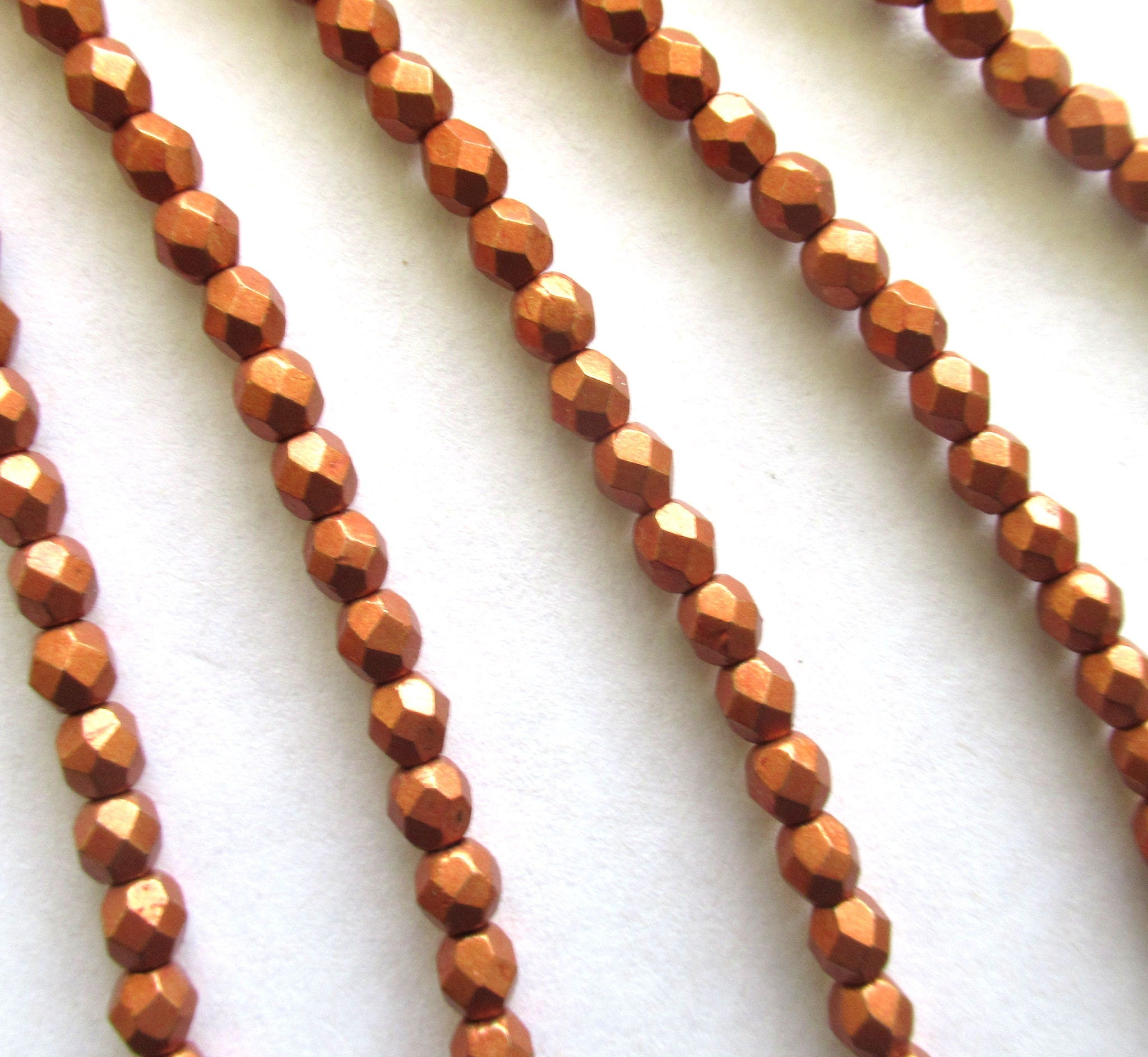 50 4mm Czech glass beads - saturated metallic russet orange round, faceted fire polished beads C0034