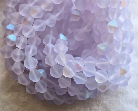 Fifty 6mm matte alexandrite AB bicones, iridescent light purple / blue AB pressed Czech glass bicone beads C6701