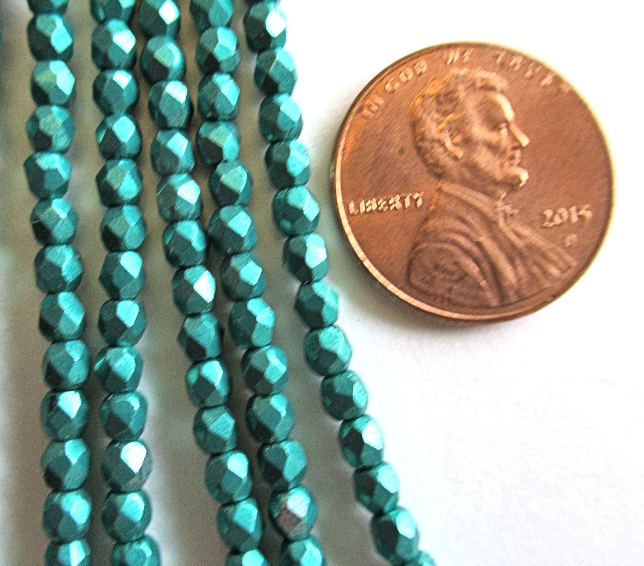 Fifty 3mm faceted fire polished Czech glass beads - saturated arcadia matte metallic teal green beads- C0063