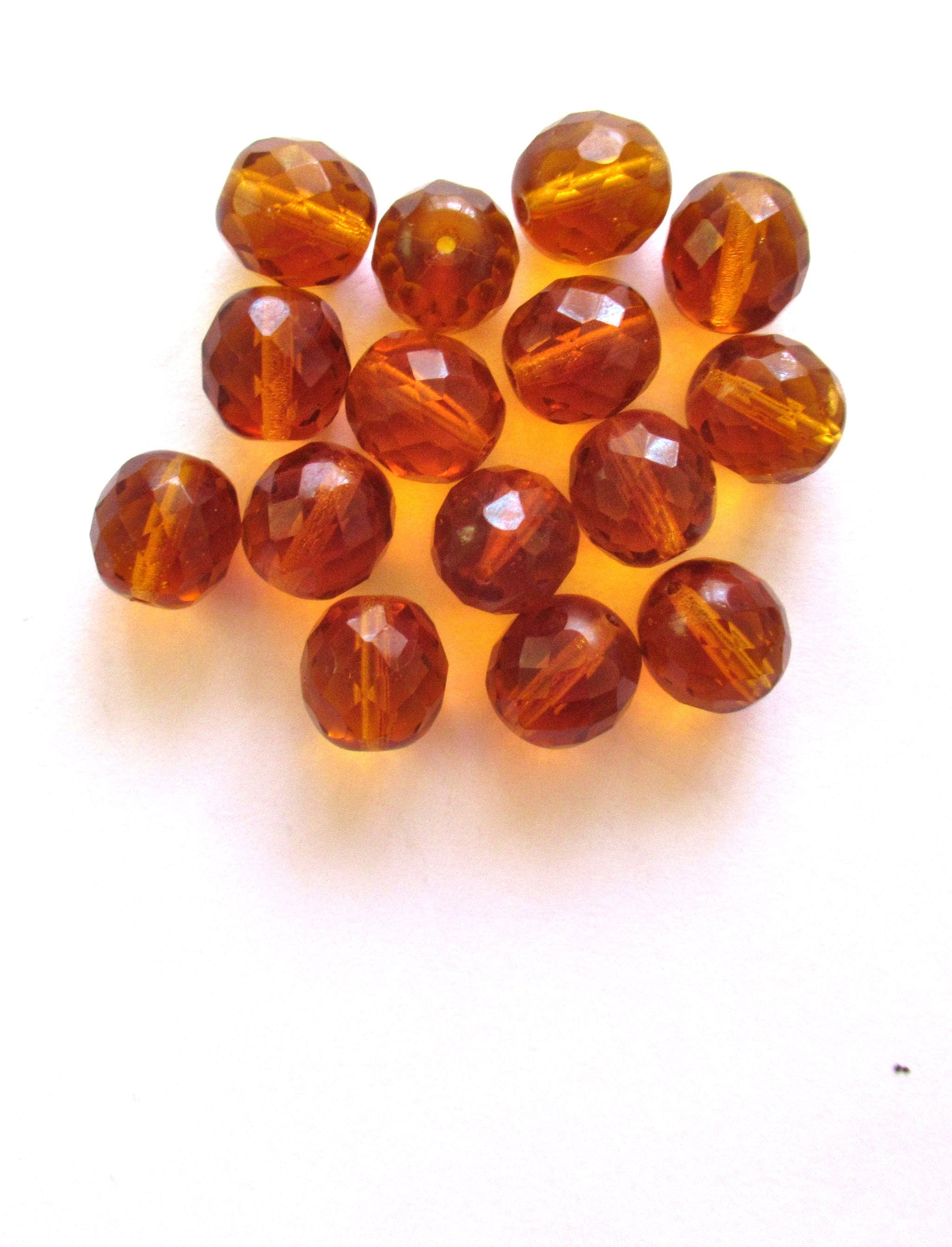 Ten Czech glass fire polished faceted round beads - 12mm topaz brown beads C0077