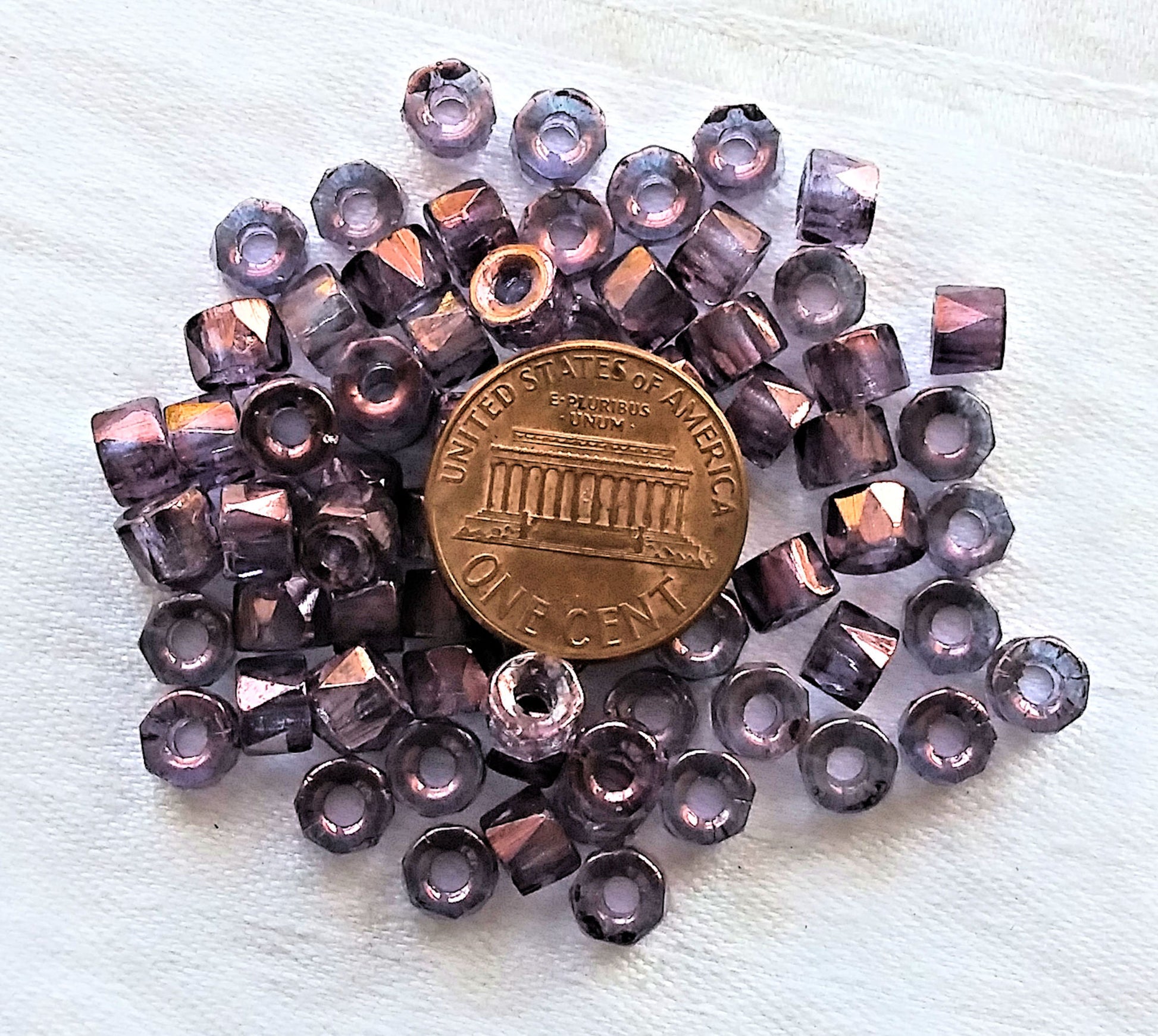 50 6mm Czech glass pony beads - Lumi Amethyst crow, roller beads - large hole iridescent purple faceted fire polished beads, C15150 - Glorious Glass Beads