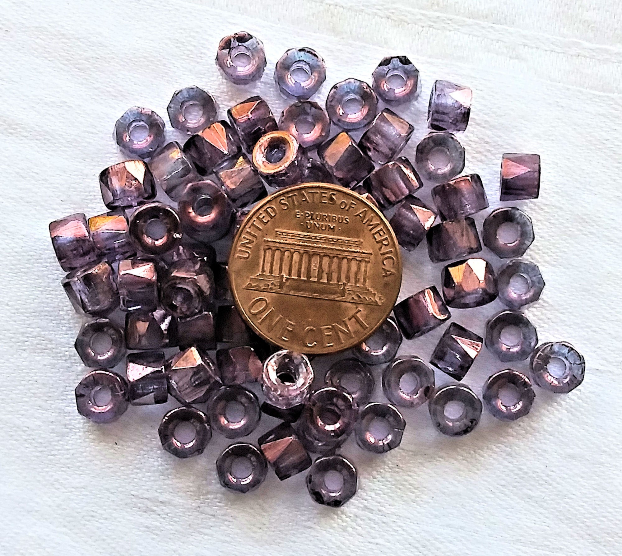 50 6mm Czech glass pony beads - Lumi Amethyst crow, roller beads - large hole iridescent purple faceted fire polished beads, C15150 - Glorious Glass Beads