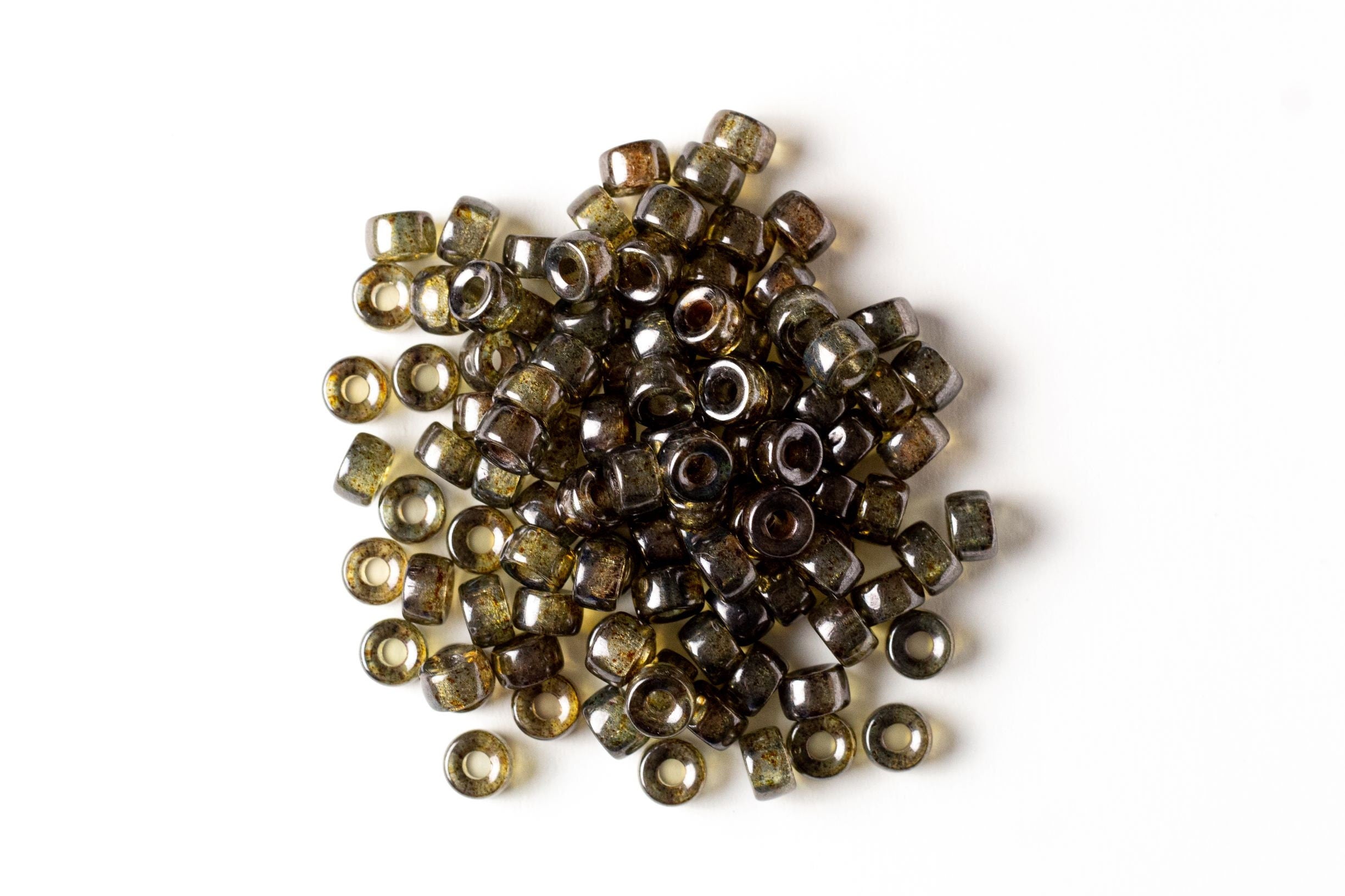 Lot of 25 9mm Lumi Green Czech glass pony, roller beads, large hole crow beads, C0059