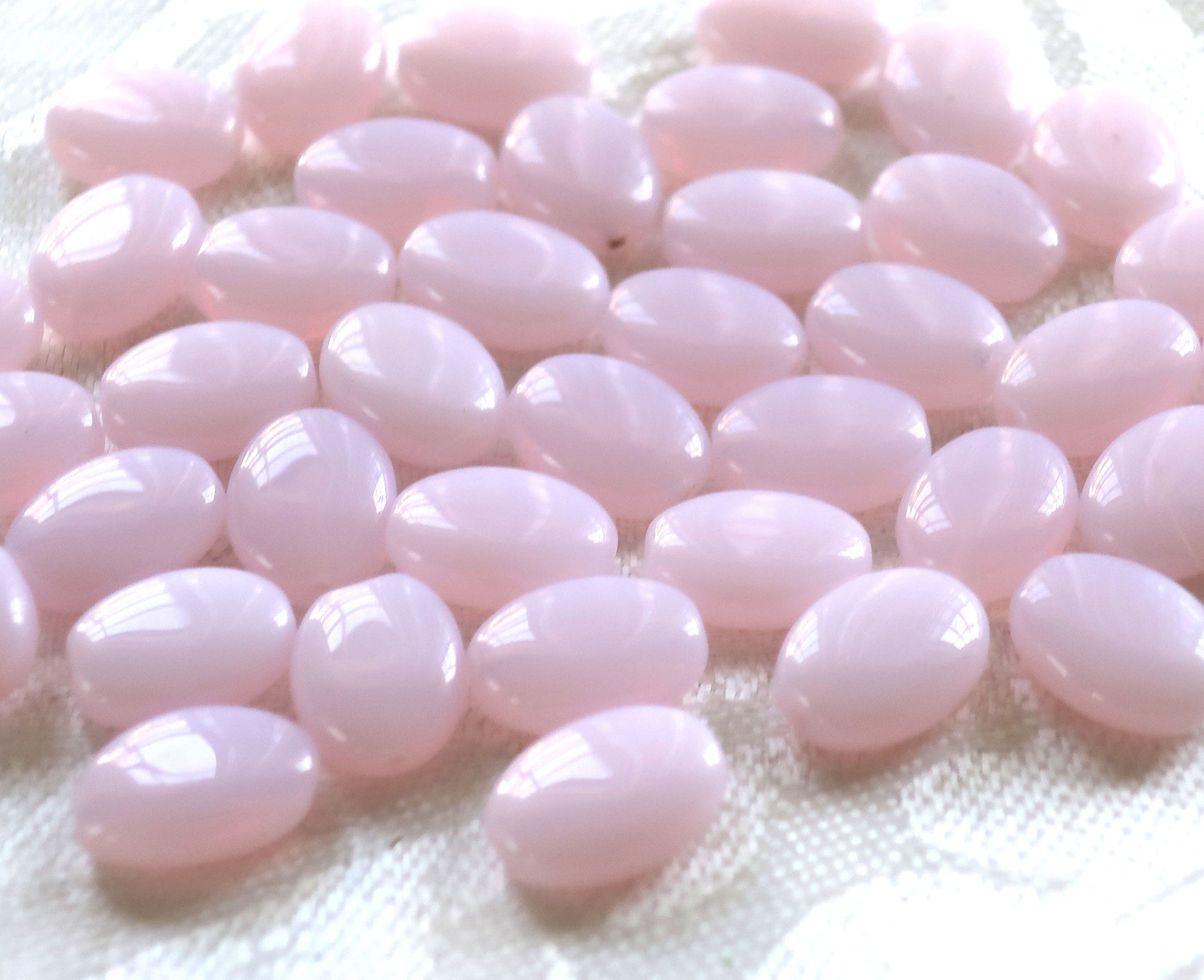 25 Milky pink flat oval Czech Glass beads, 12mm x 9mm pressed glass beads C4725 - Glorious Glass Beads