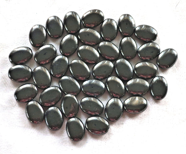 25 metallic gray hematite flat oval Czech Glass beads, 12mm x 9mm pressed glass beads C8125 - Glorious Glass Beads