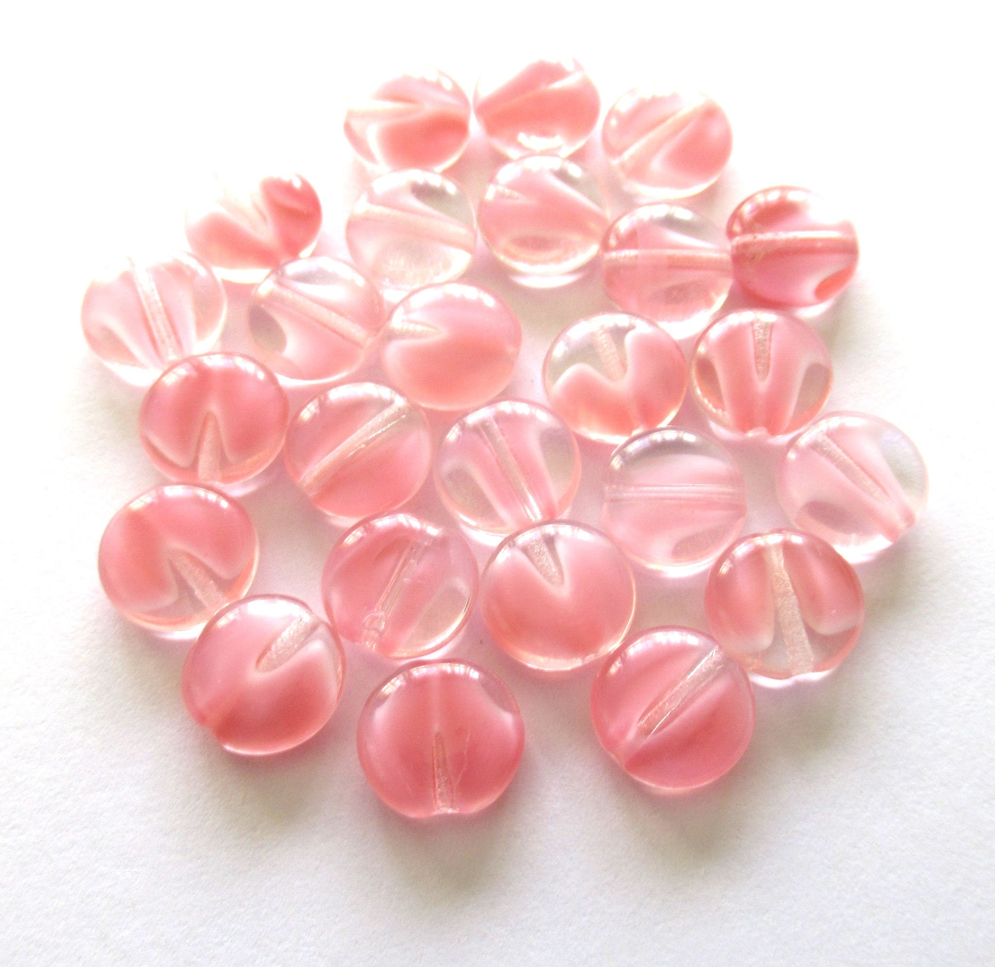 20 Czech glass coin beads - 10mm pink & crystal mix disc beads C00011