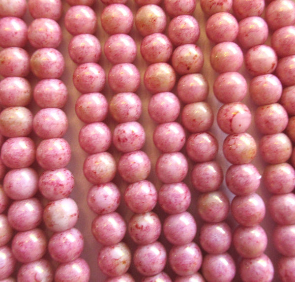 Lot of 100 4mm Czech glass druk beads - opaque pink luster smooth round druks C0009