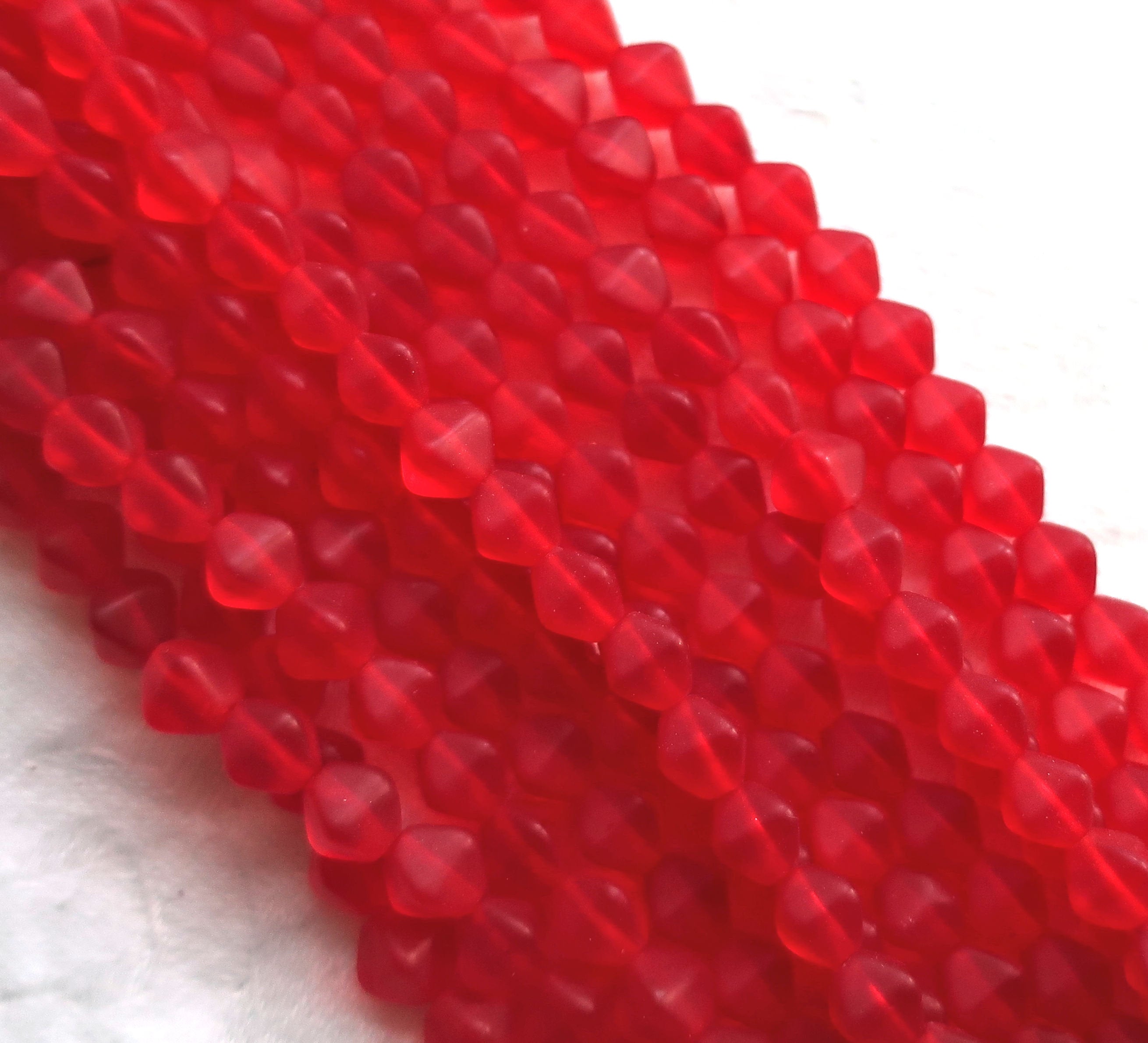 Lot of 50 6mm bright Siam Red matte glass Czech bicones, pressed glass bicone beads, C0250 - Glorious Glass Beads