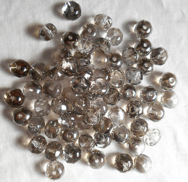 25 6 x 9mm Platinum Silver faceted puffy rondelle beads, Czech glass beads C8425