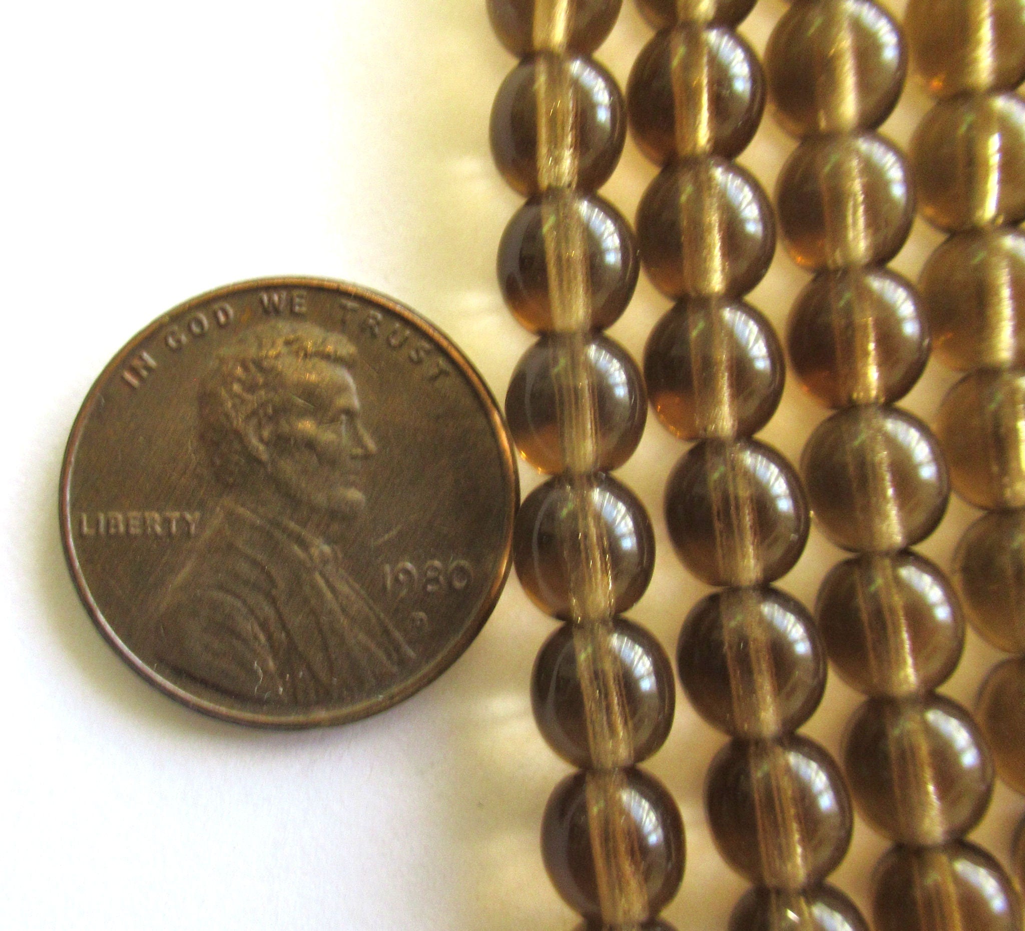 Lot of 50 6mm Czech glass druks - transparent Smoky Topaz brown smooth round druk beads C0015