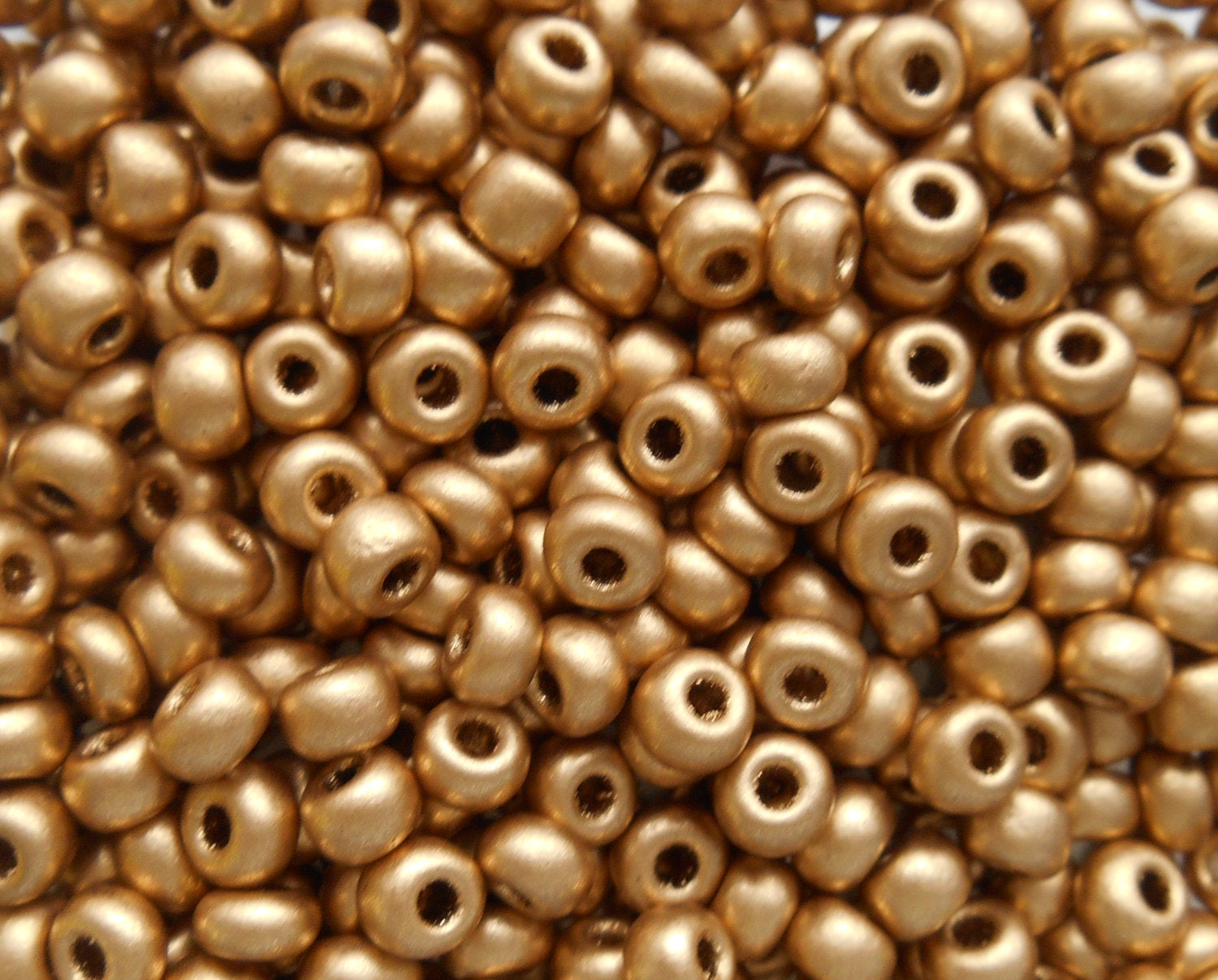 Pkg 24 grams size 6/0 Matte Metallic Gold Czech glass seed beads , Preciosa Rocaille 4mm spacer beads, large, big hole C1724