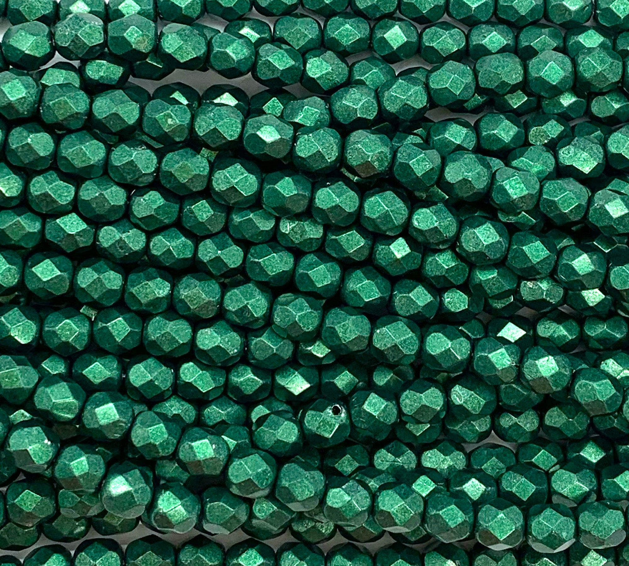 25 faceted round Czech glass beads - 6mm fire polished saturated metallic olive green beads - C0045