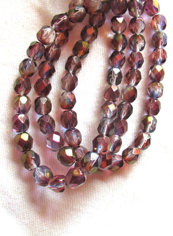lot of 25 6mm Czech glass beads - Amethyst purple mix with a shiny luster finish - fire polished faceted round beads