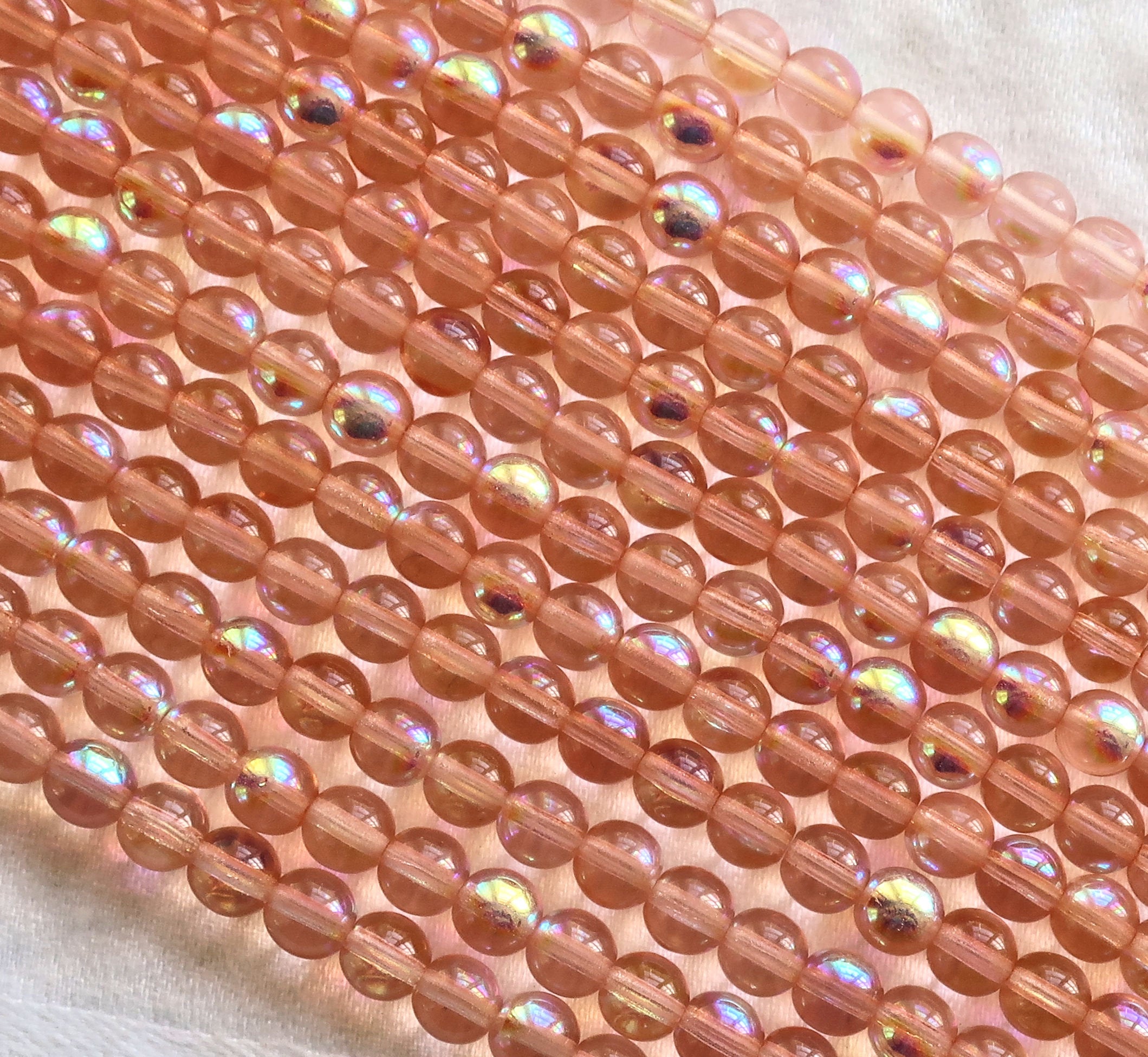 Lot of 50 6mm Chech glass druks - smooth round rosaline pink AB druk beads - C3725 - Glorious Glass Beads