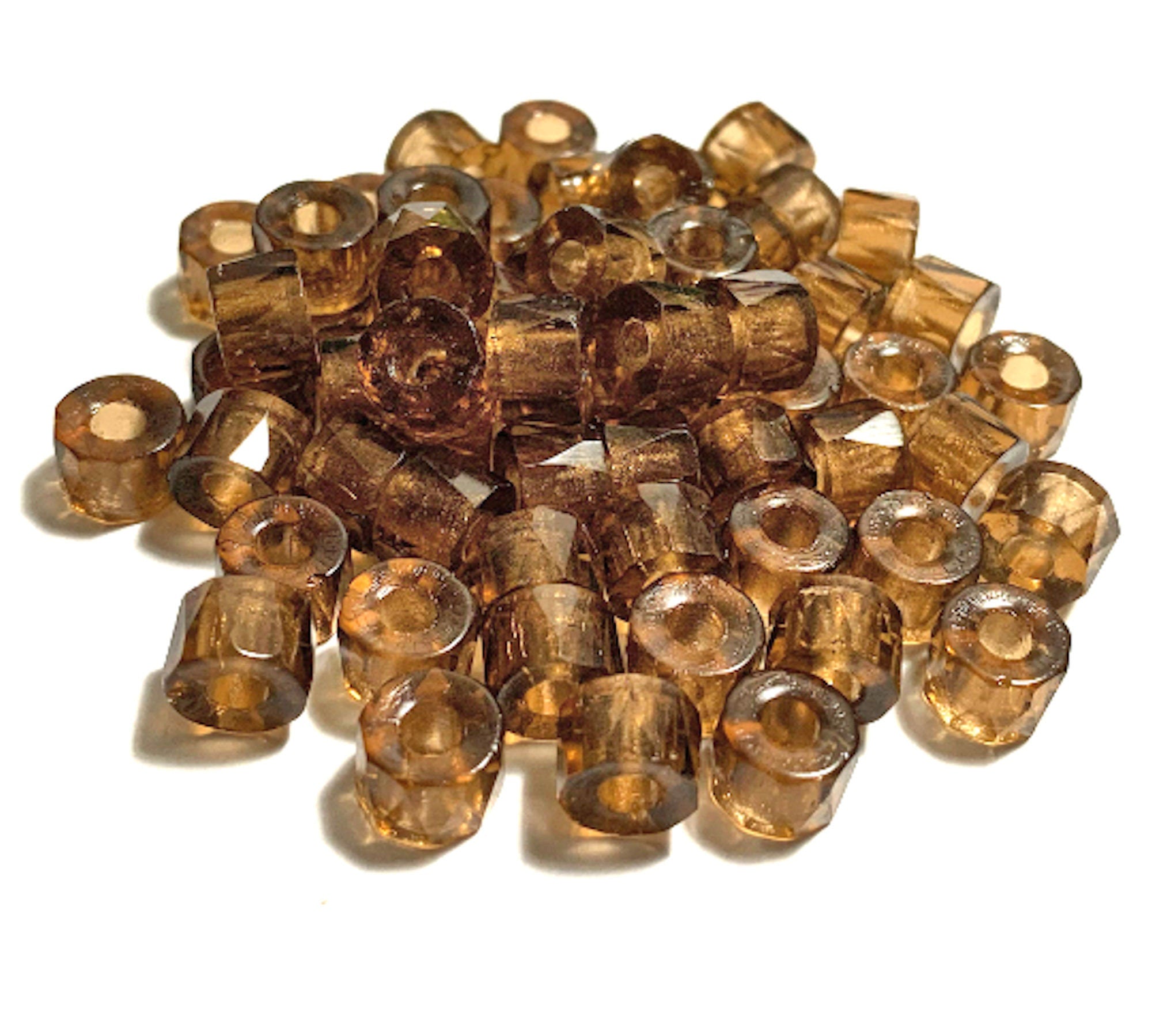 Lot of 25 9mm Czech glass faceted pony or roller beads - smoky topaz brown - large hole glass crow beads C0931