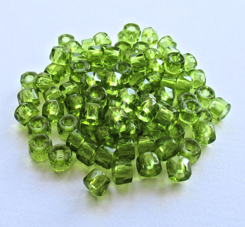 Fifty 6mm faceted olivine green Czech glass pony roller beads - large hole crow beads - C52150