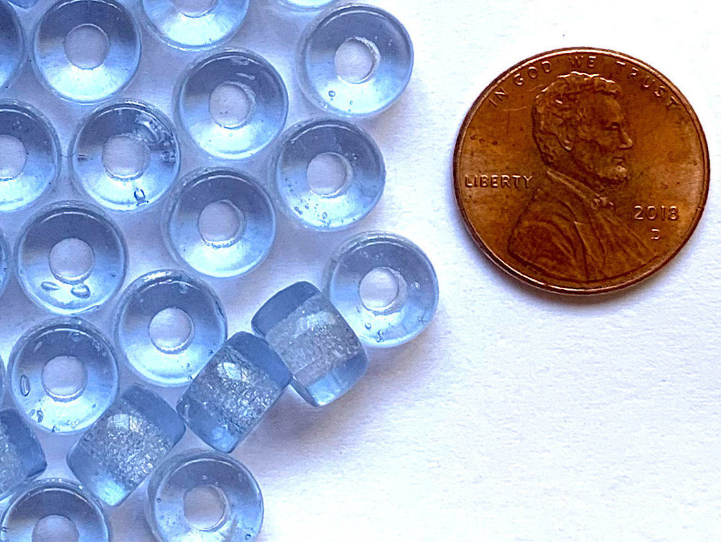 Twenty-five 9mm Czech glass pony, crow, roller beads - extra light sapphire blue large hole beads - C0097