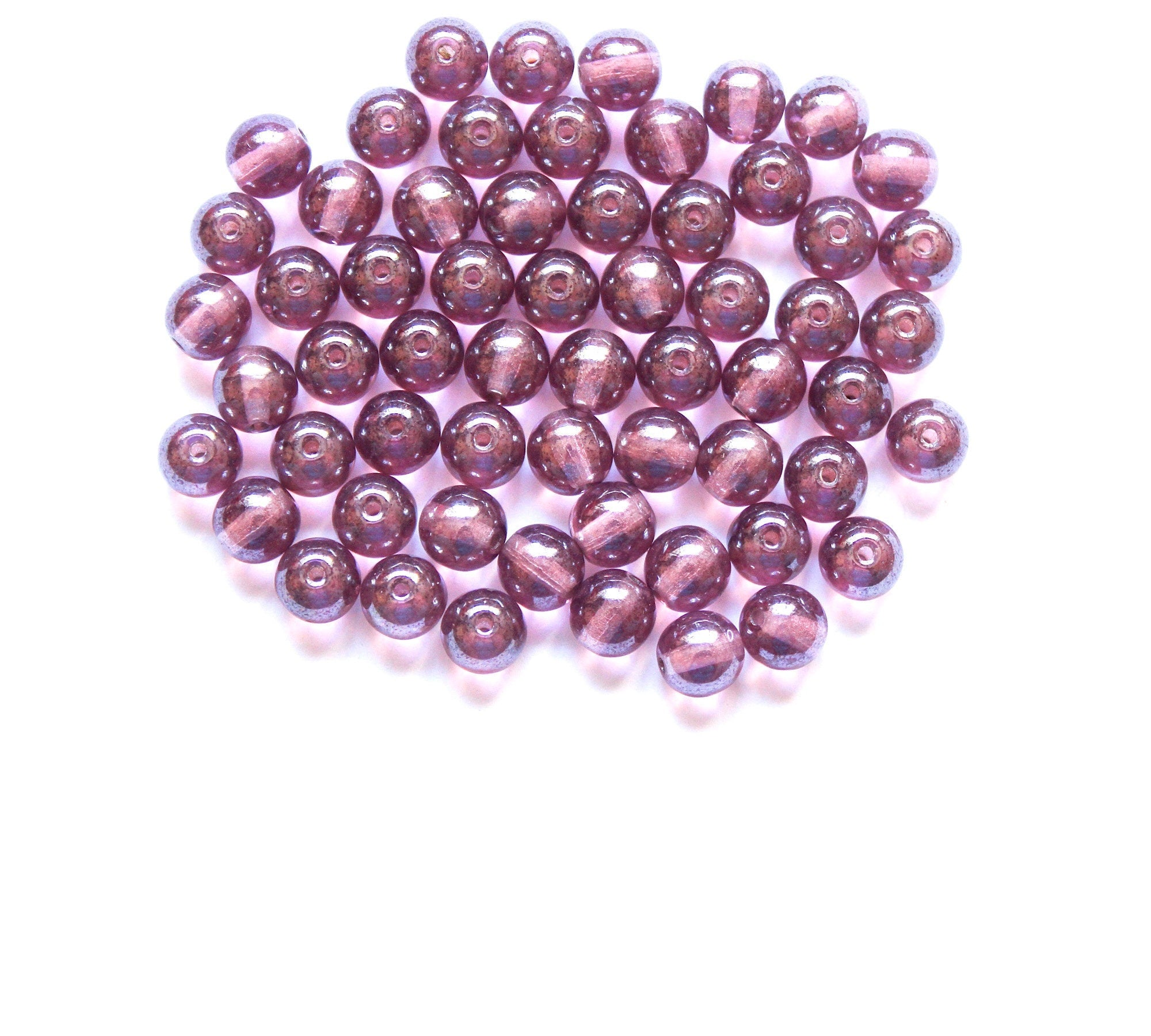 50 6mm Czech glass beads - amethyst shimmer - smooth round druk beads C0003