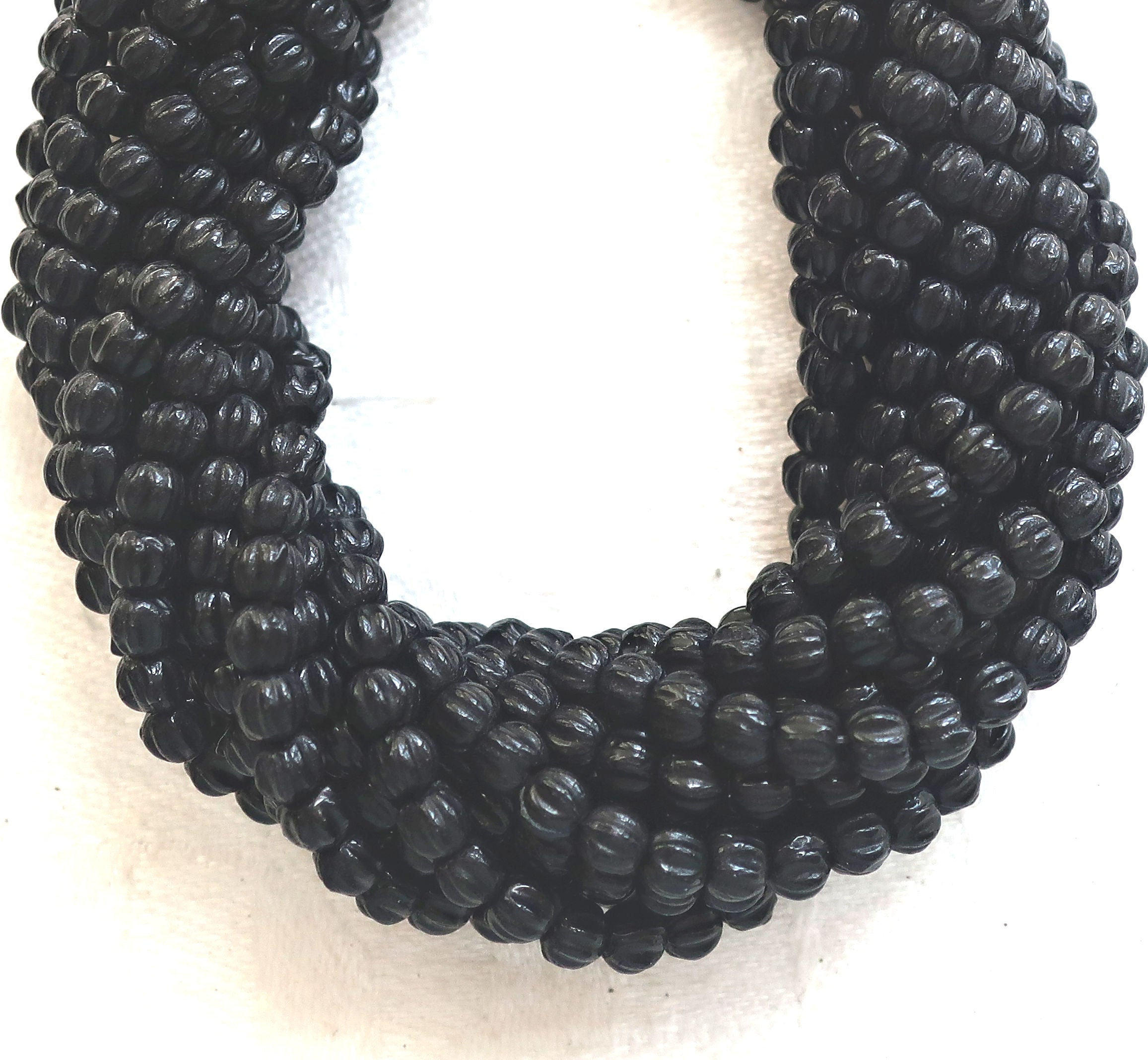 Lot of 100 3mm Matte Jet Black melon beads, Czech pressed glass spacer beads C21101 - Glorious Glass Beads