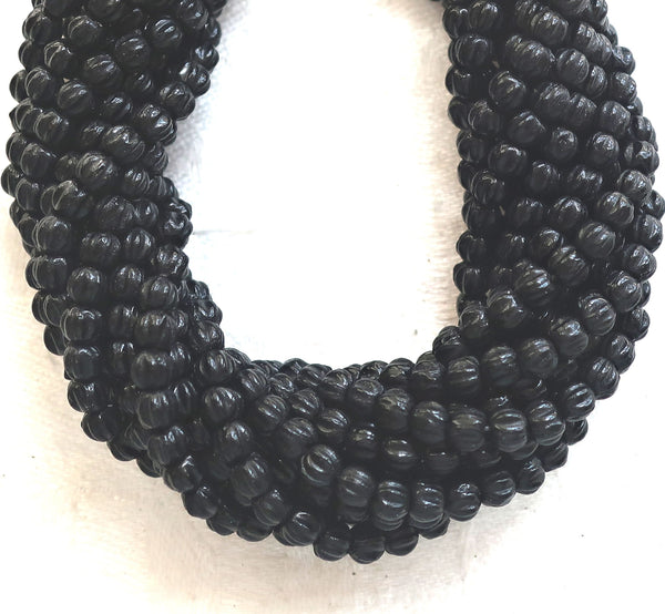 Lot of 100 3mm Matte Jet Black melon beads, Czech pressed glass spacer beads C21101