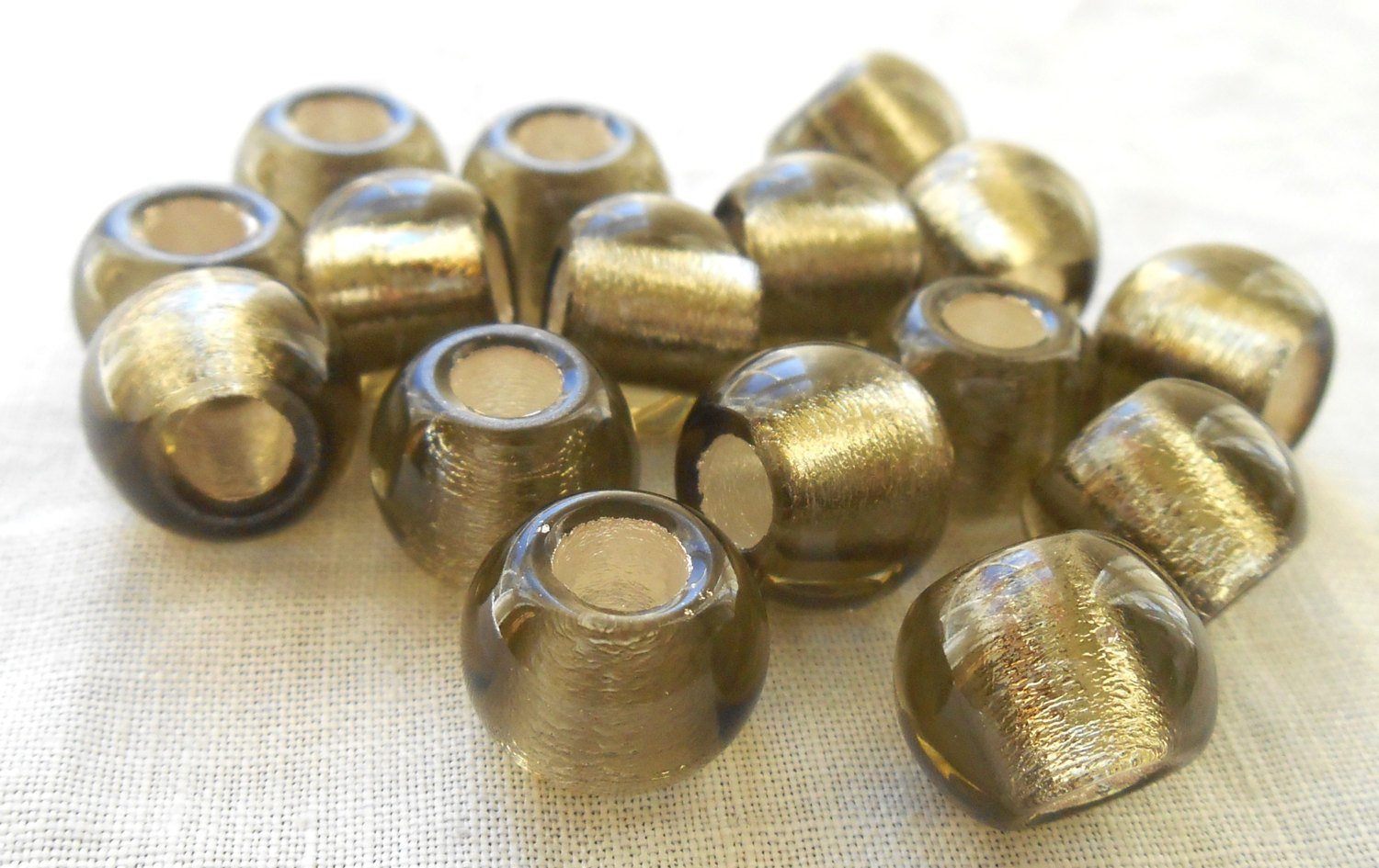 Six 12mm round Black Diamond Silver Lined large Czech glass big hole druk beads, 4.5mm holes, Pandora, European style druks, C8701 - Glorious Glass Beads