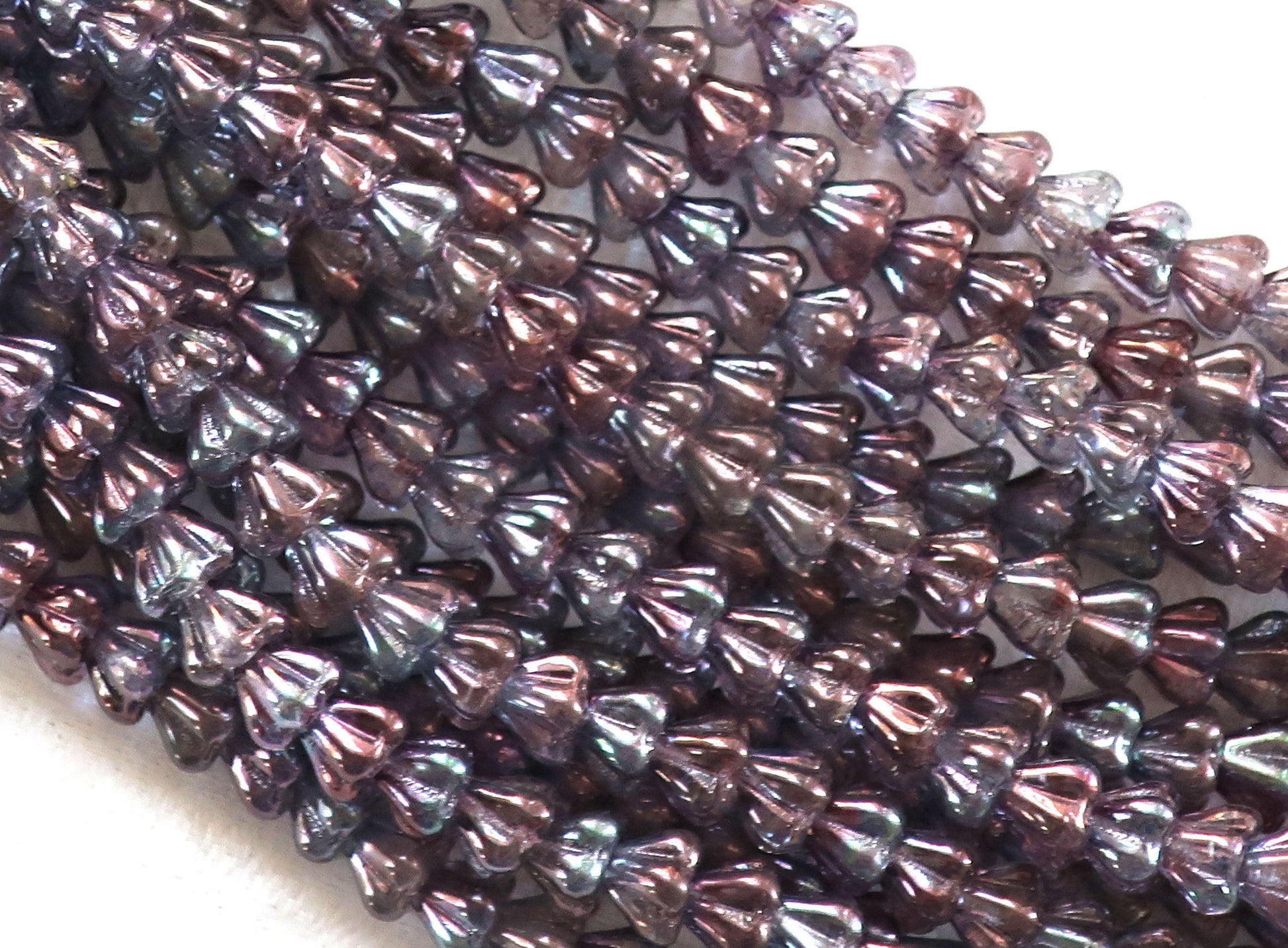 Lot of 50 6mm x 4mm Luster Transparent Amethst baby Bell Flower Czech glass beads, purple pressed glass beads C3801 - Glorious Glass Beads