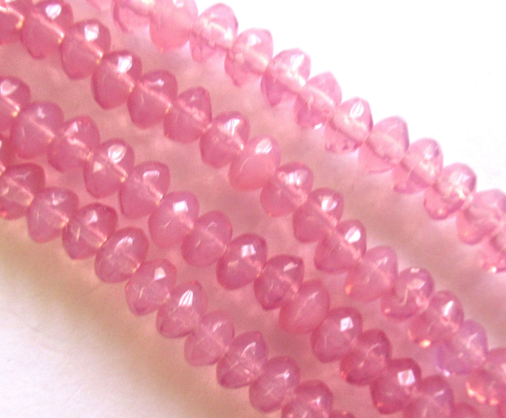 38 small faceted Czech glass puffy rondelle spacer beads - 3mm x 5mm milky pink Czech glass C0079