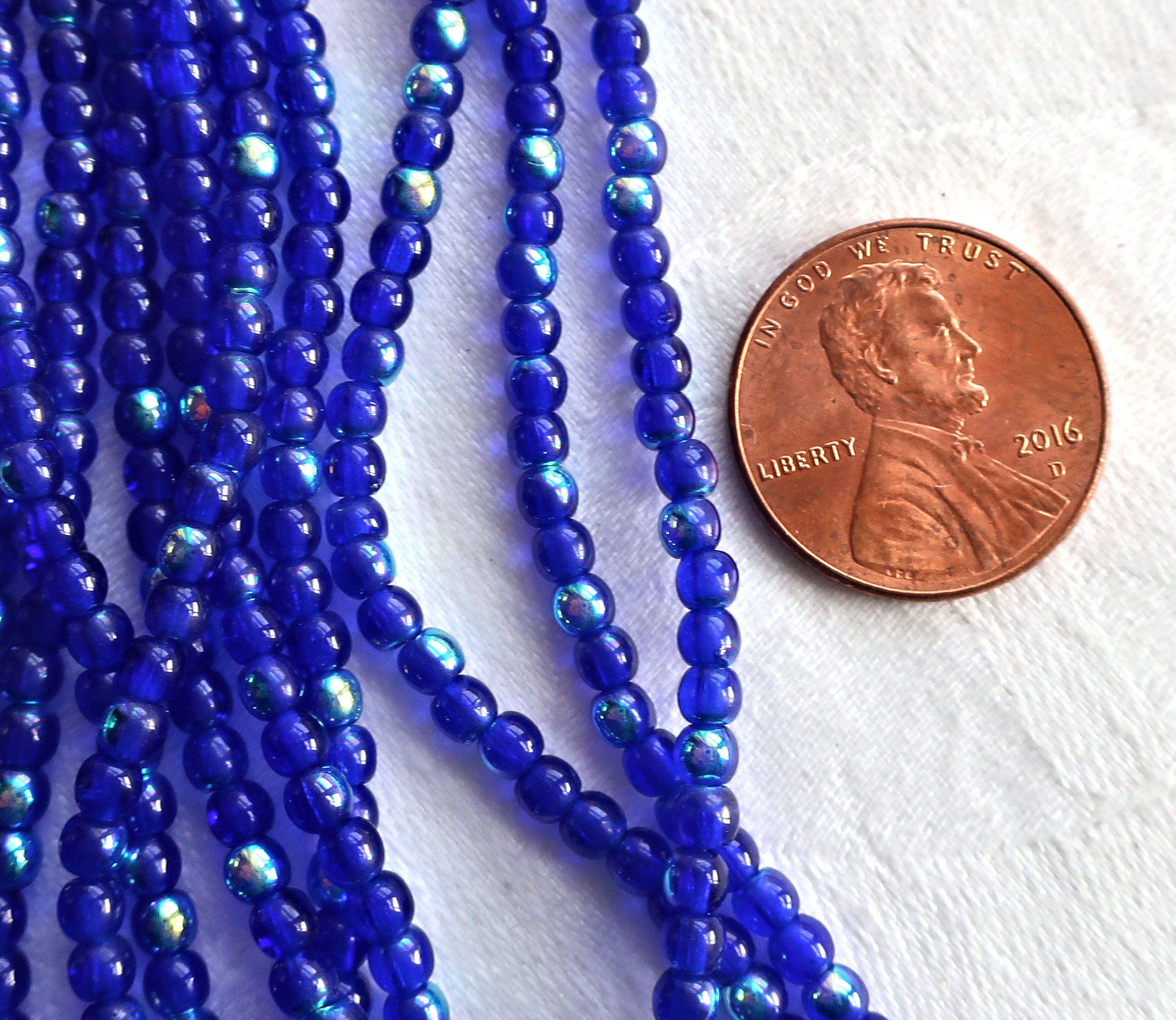 Lot of 100 3mm cobalt blue AB Czech glass druks, smooth round druk beads C6401 - Glorious Glass Beads