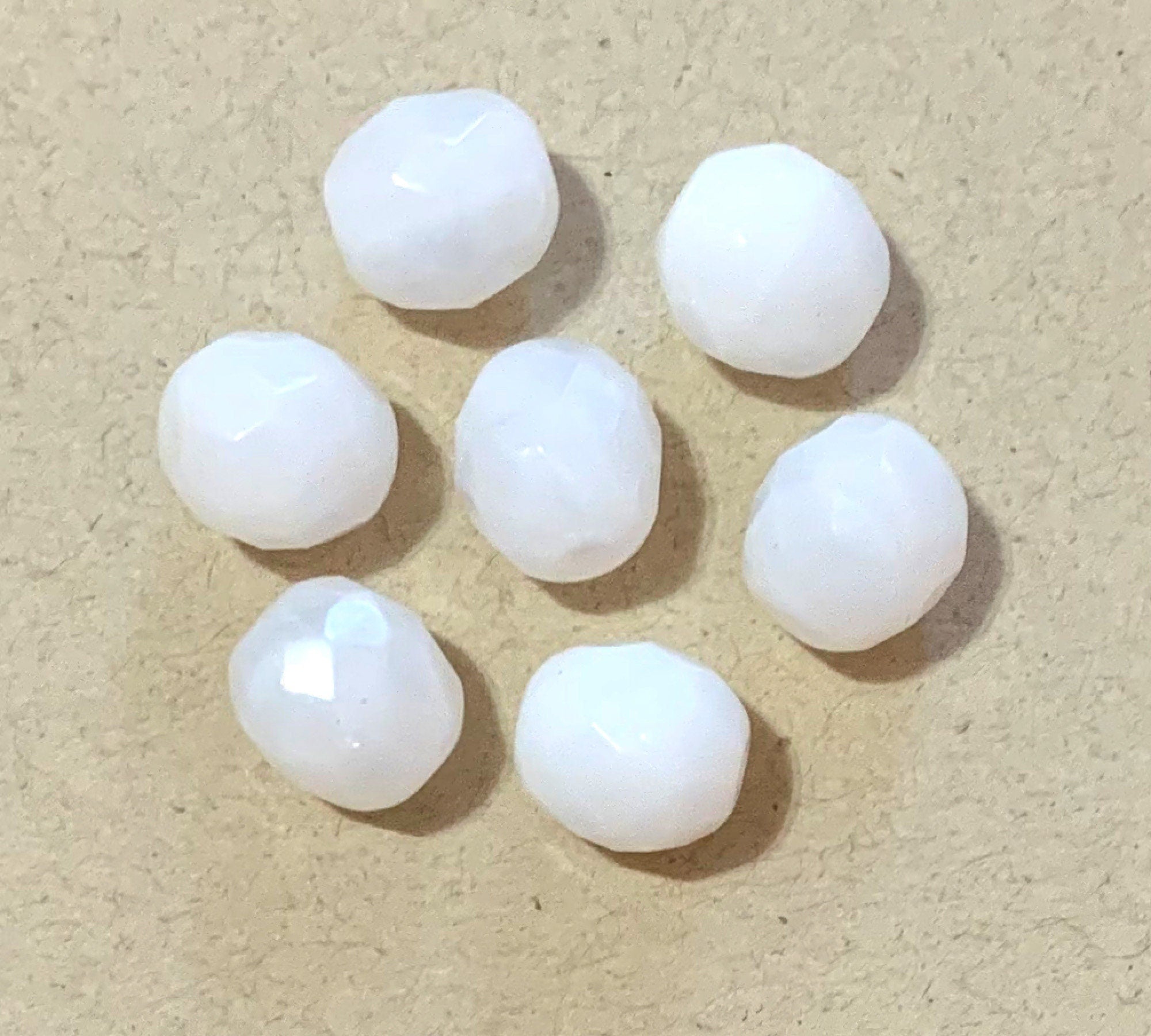 Twenty Czech glass fire polished faceted round beads - 10mm milky white opal beads C0001