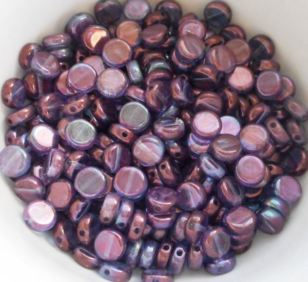 50 6mm Czech glass flat round Lumi Amethyst or Purple beads, little coin or disc beads C9450