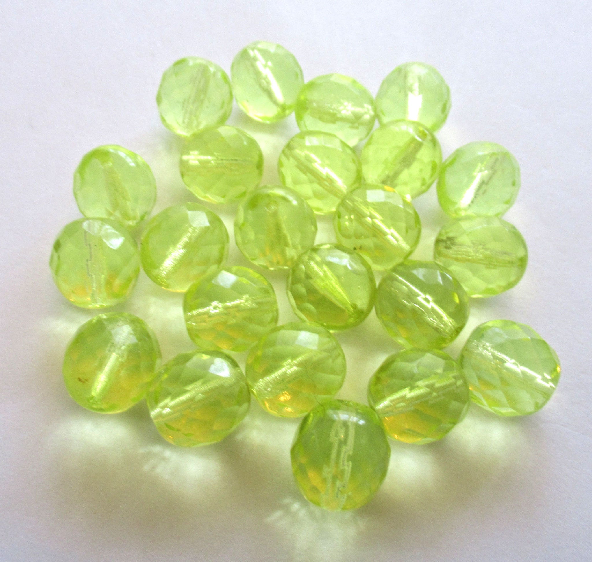 Ten Czech glass fire polished faceted round beads - 12mm jonquil yellow beads C00921