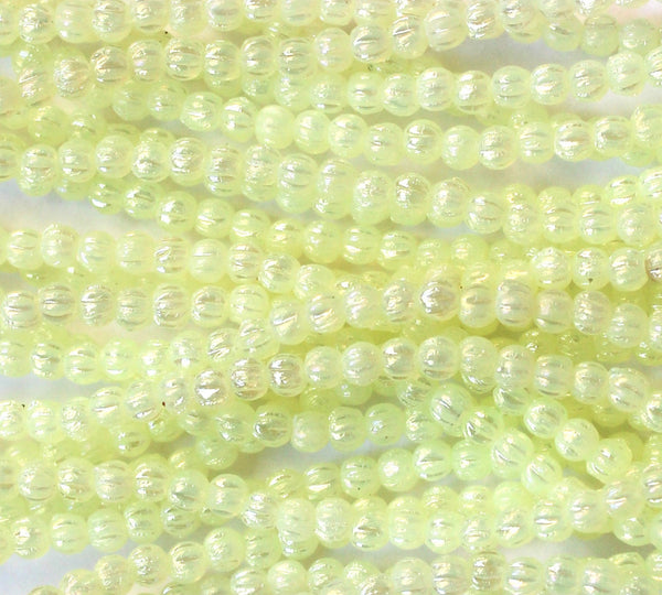 Lot of 100 3mm luster iris lemon yellow melon beads, Czech pressed glass beads C0531